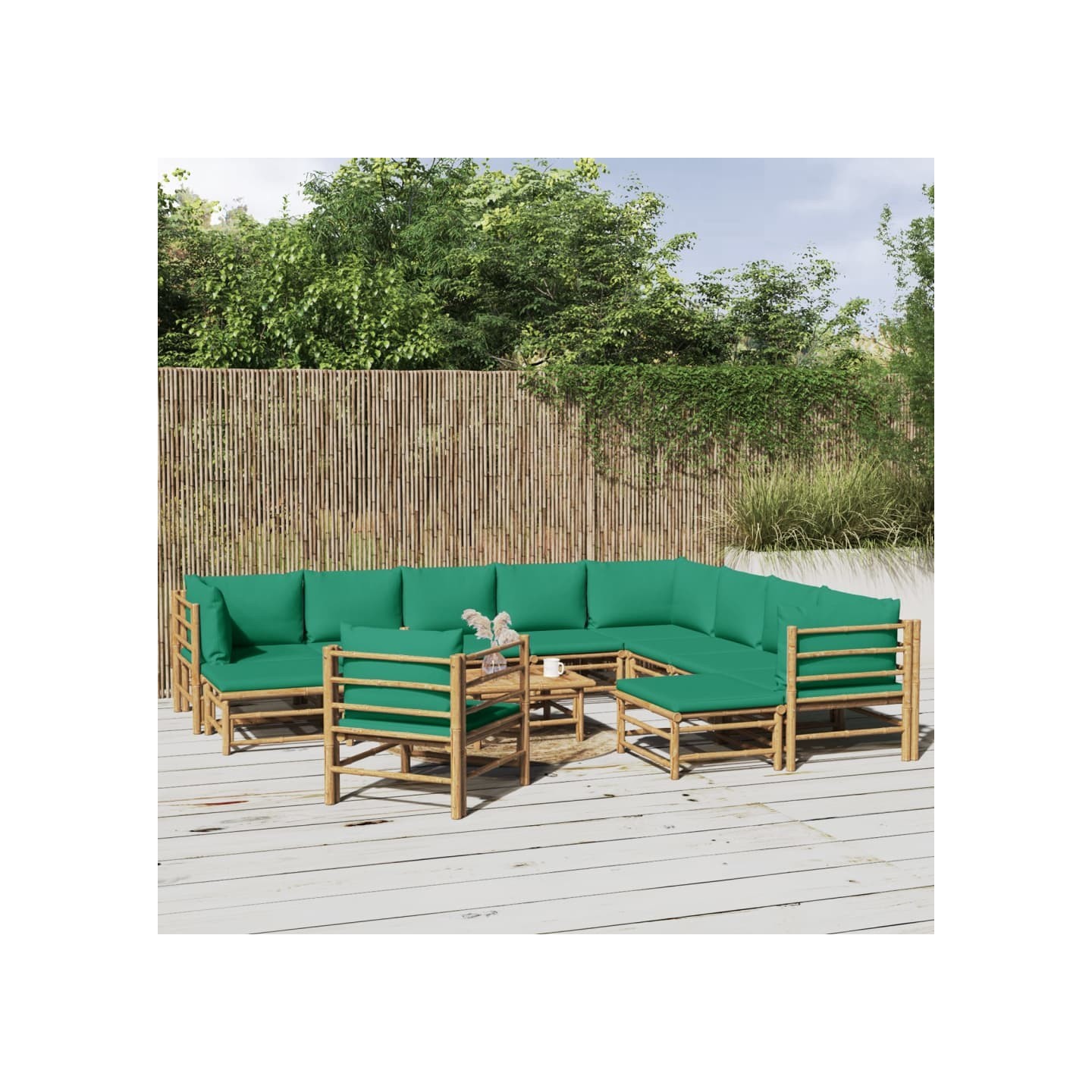 Salon de jardin 12 pcs avec coussins vert bambou