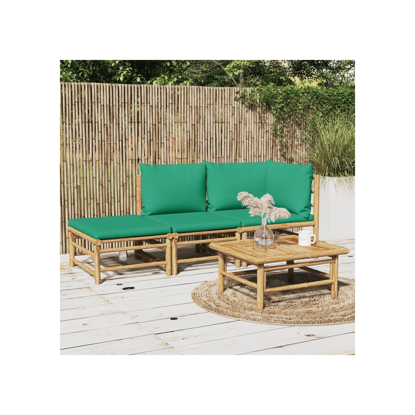 Salon de jardin 3 pcs avec coussins vert bambou