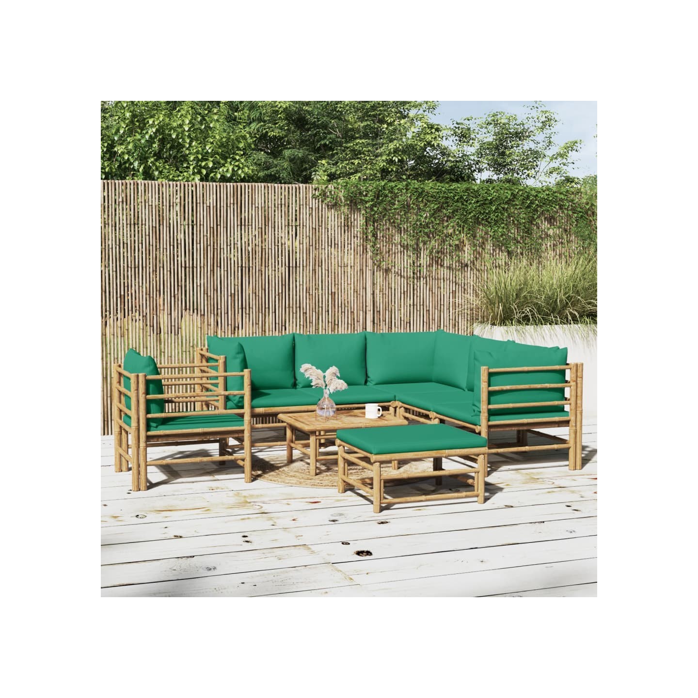 Salon de jardin 8 pcs avec coussins vert bambou