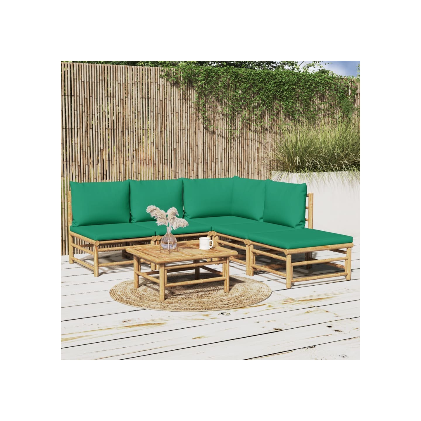 Salon de jardin 6 pcs avec coussins vert bambou
