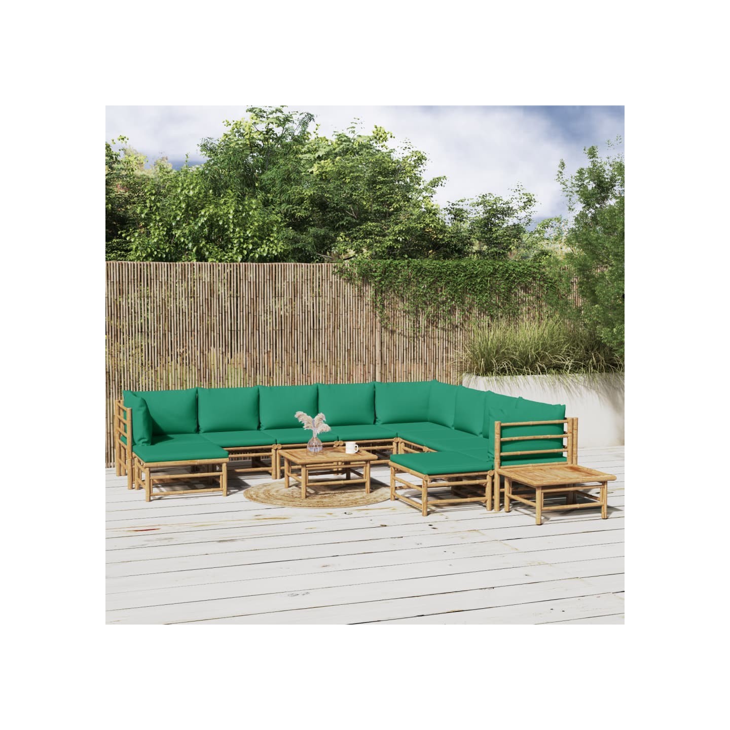 Salon de jardin 12 pcs avec coussins vert bambou