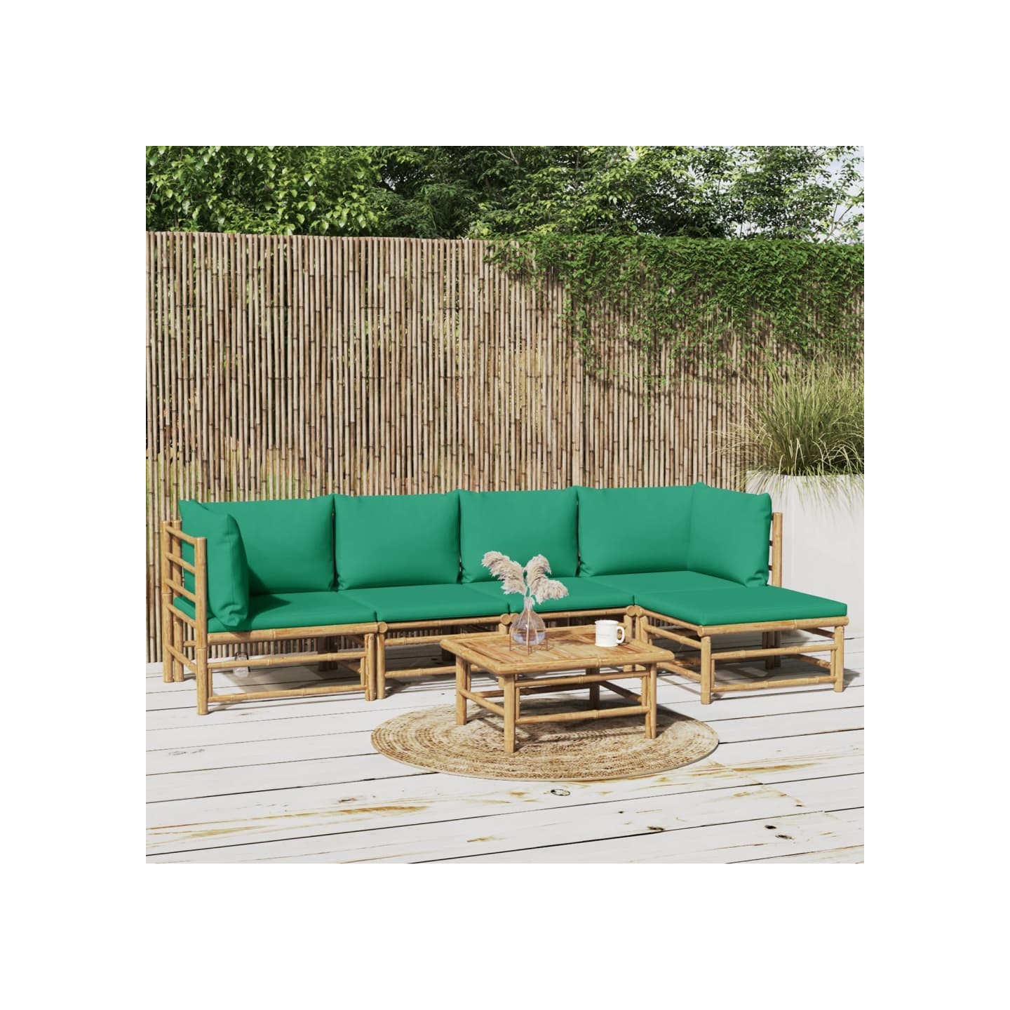 Salon de jardin 6 pcs avec coussins vert bambou
