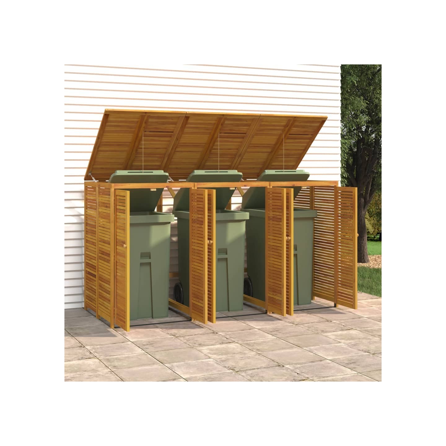 Abri à poubelle triple 210x89x117 cm bois massif d'acacia