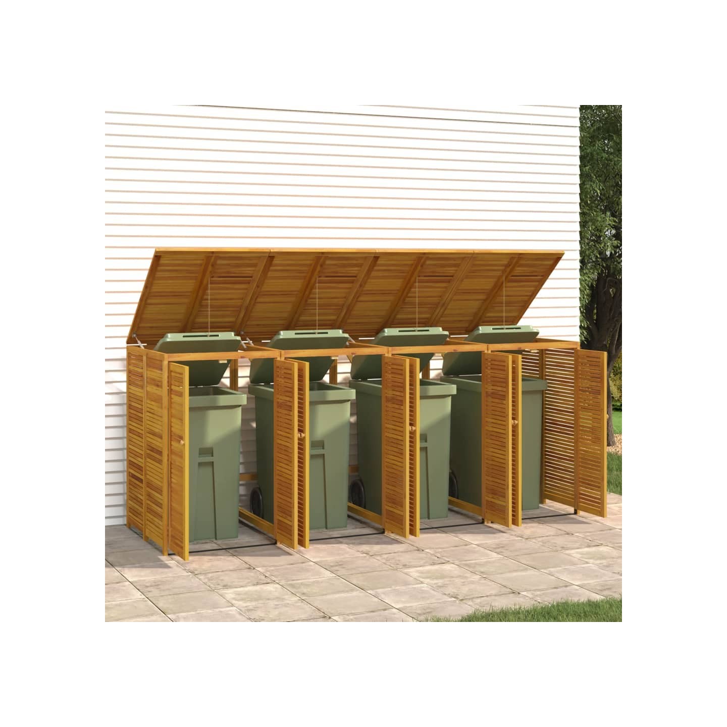 Abri à poubelle quadruple 280x89x117 cm bois massif d'acacia