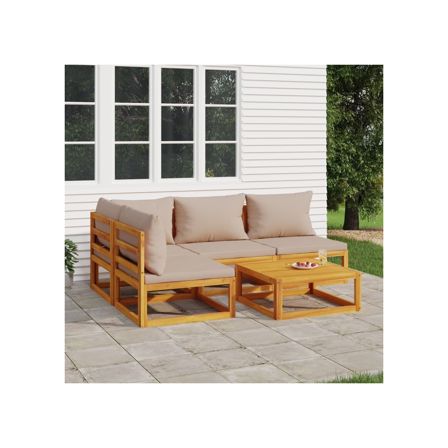 Salon de jardin 5 pcs avec coussins taupe bois massif
