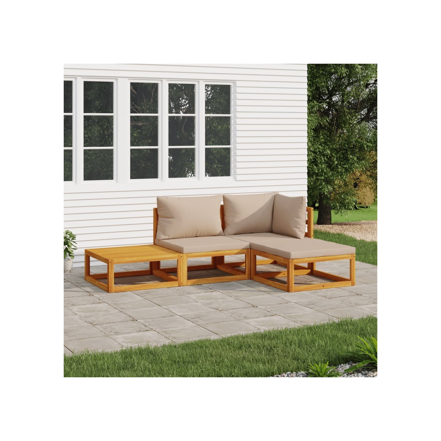 Salon de jardin 4 pcs avec coussins taupe bois massif