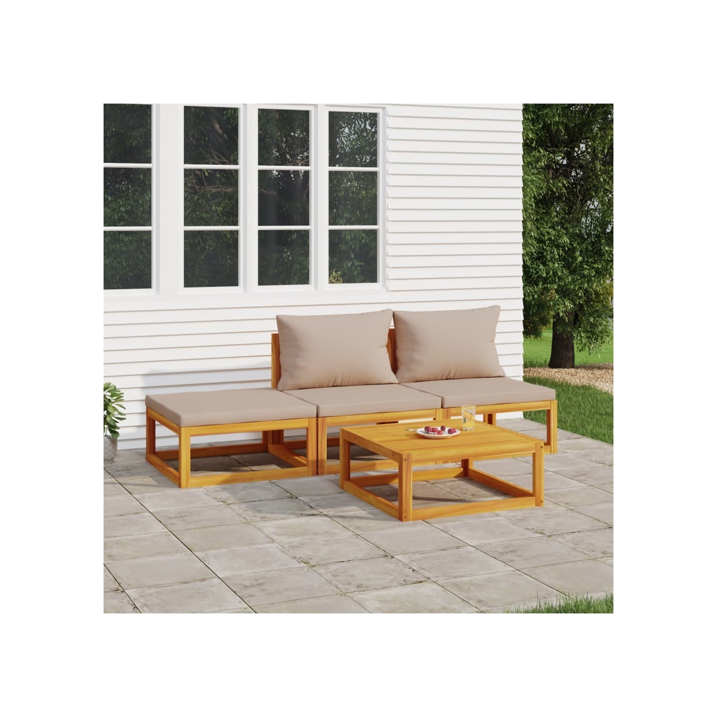 Salon de jardin 4 pcs avec coussins taupe bois massif