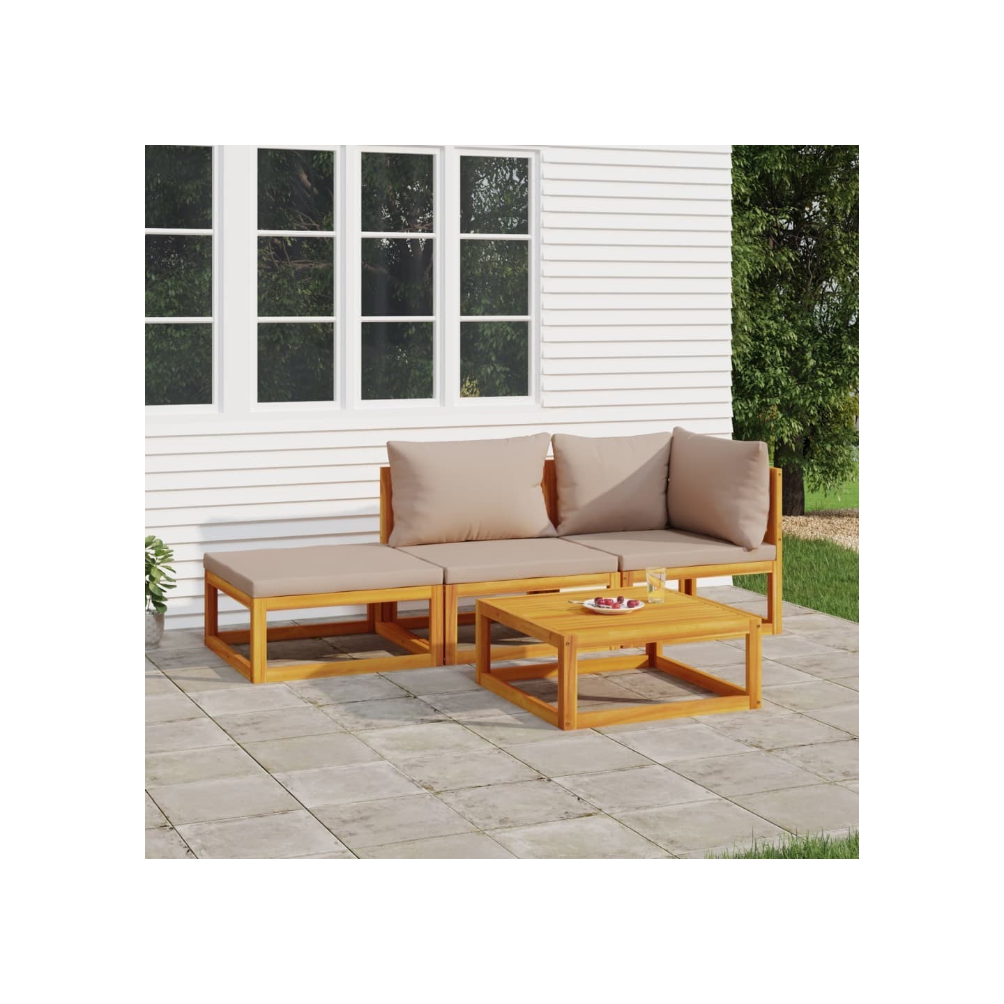 Salon de jardin 4 pcs avec coussins taupe bois massif
