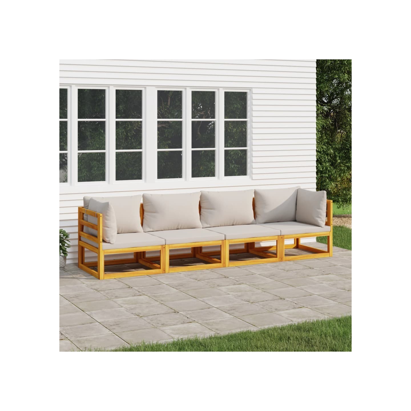 Salon de jardin 4 pcs avec coussins gris clair bois massif