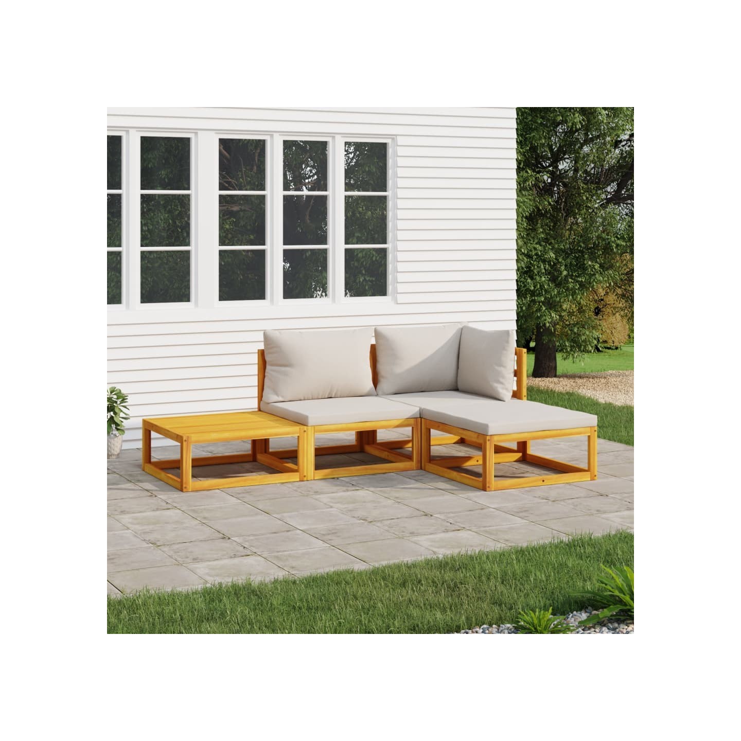 Salon de jardin 4 pcs avec coussins gris clair bois massif