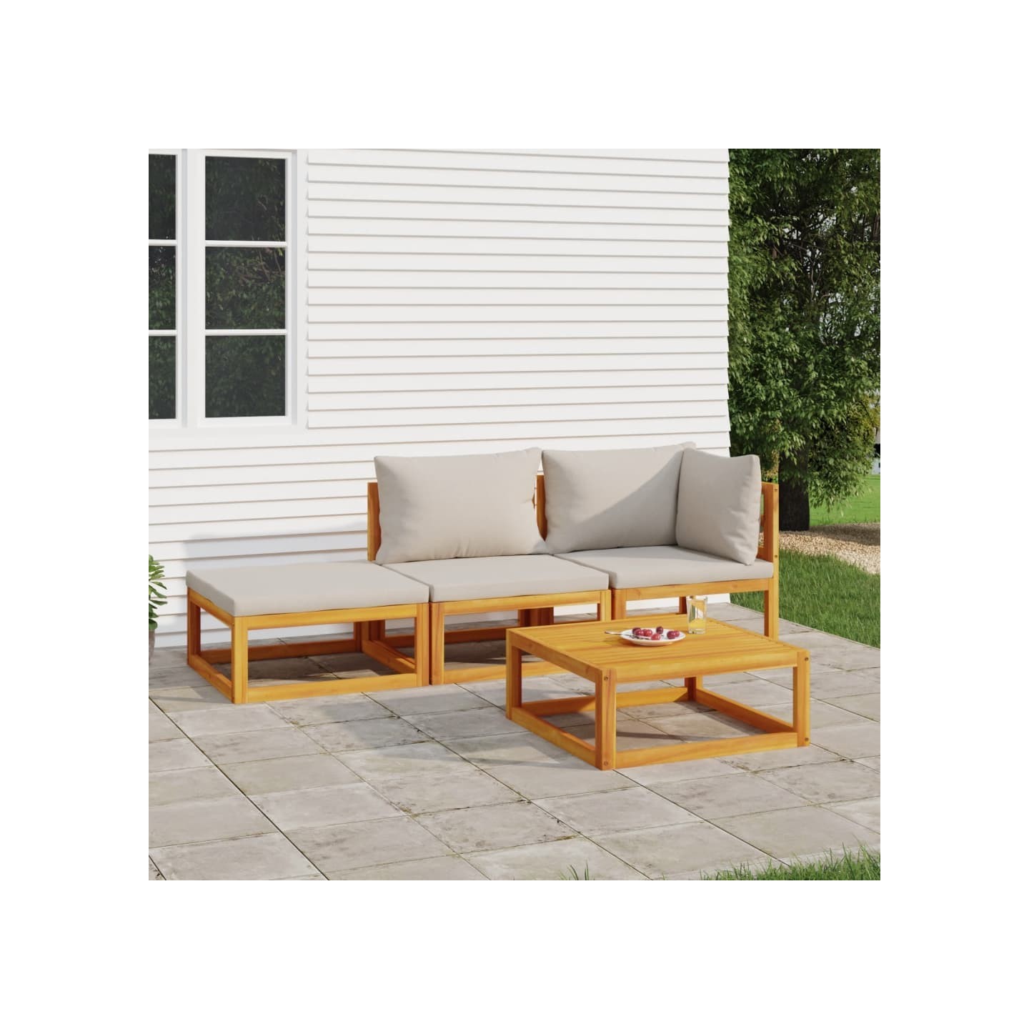 Salon de jardin 4 pcs avec coussins gris clair bois massif