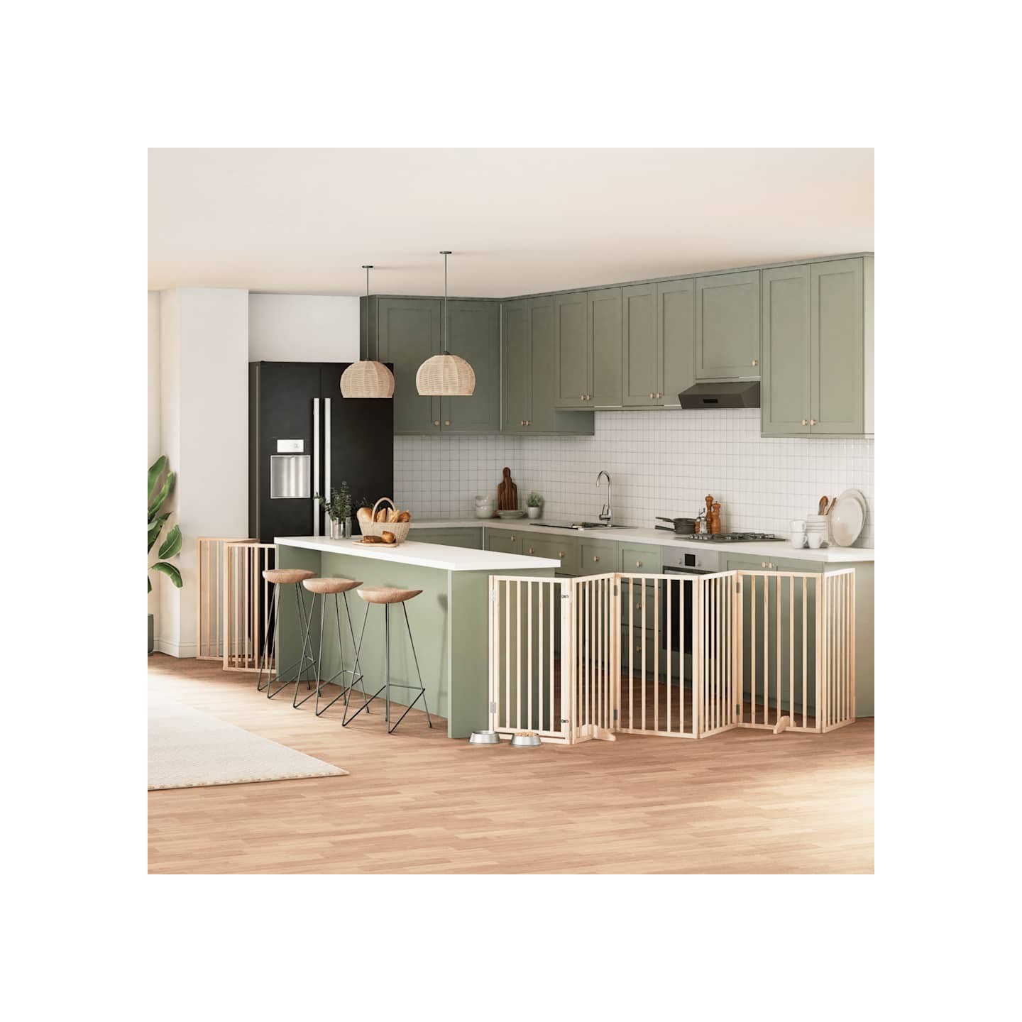 Barrière pour chien porte pliable 15 panneaux bois de peuplier