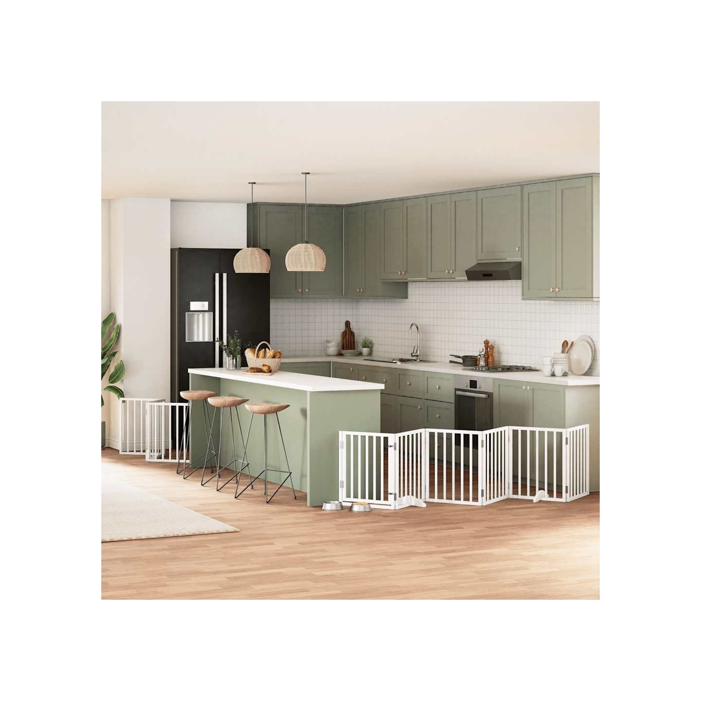 Barrière pour chien porte pliable 9panneaux blanc bois peuplier