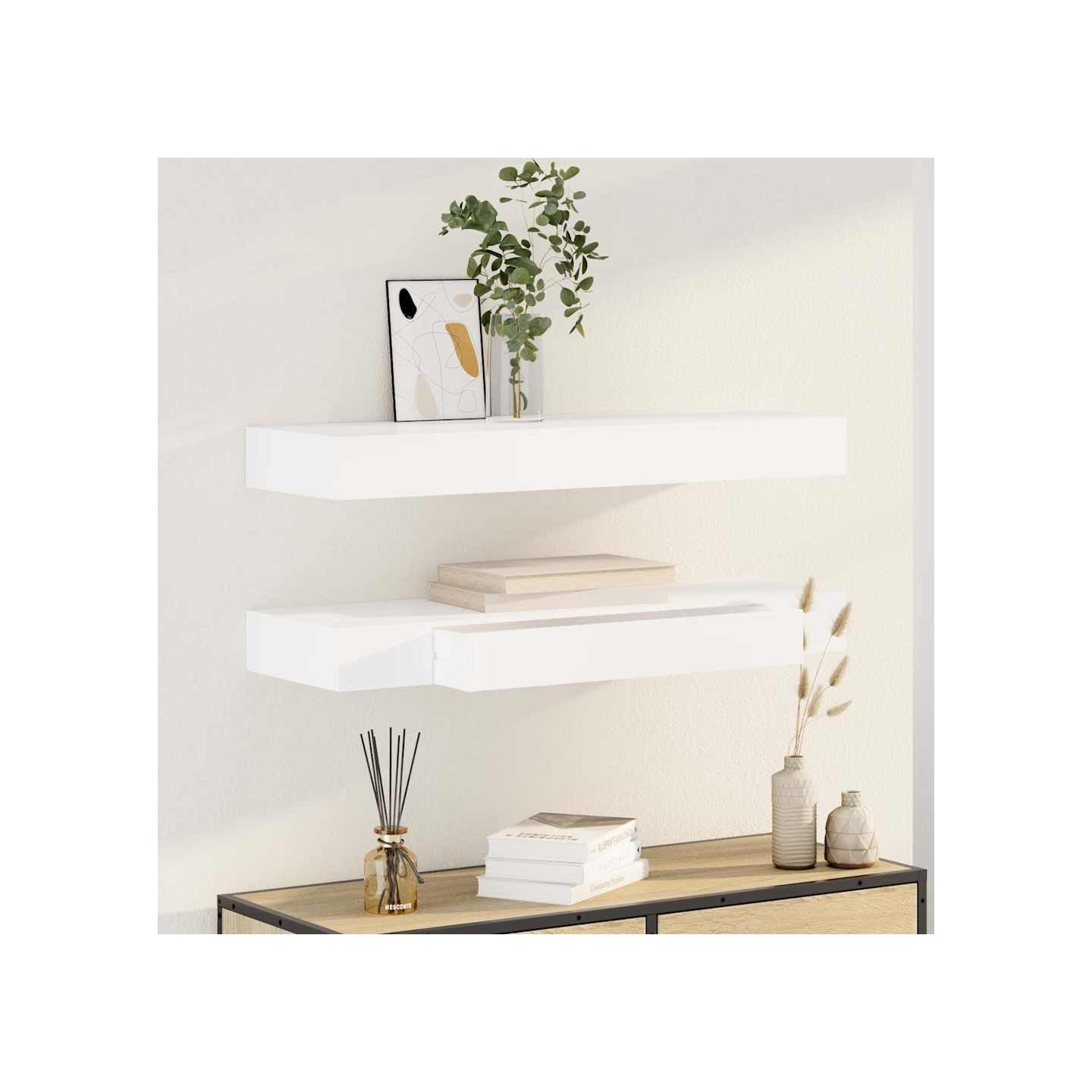 Étagères murales avec tiroirs 2 pcs Blanc 80 cm