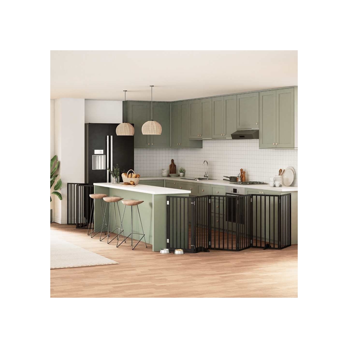 Barrière pour chien porte pliable 15panneaux noir bois peuplier
