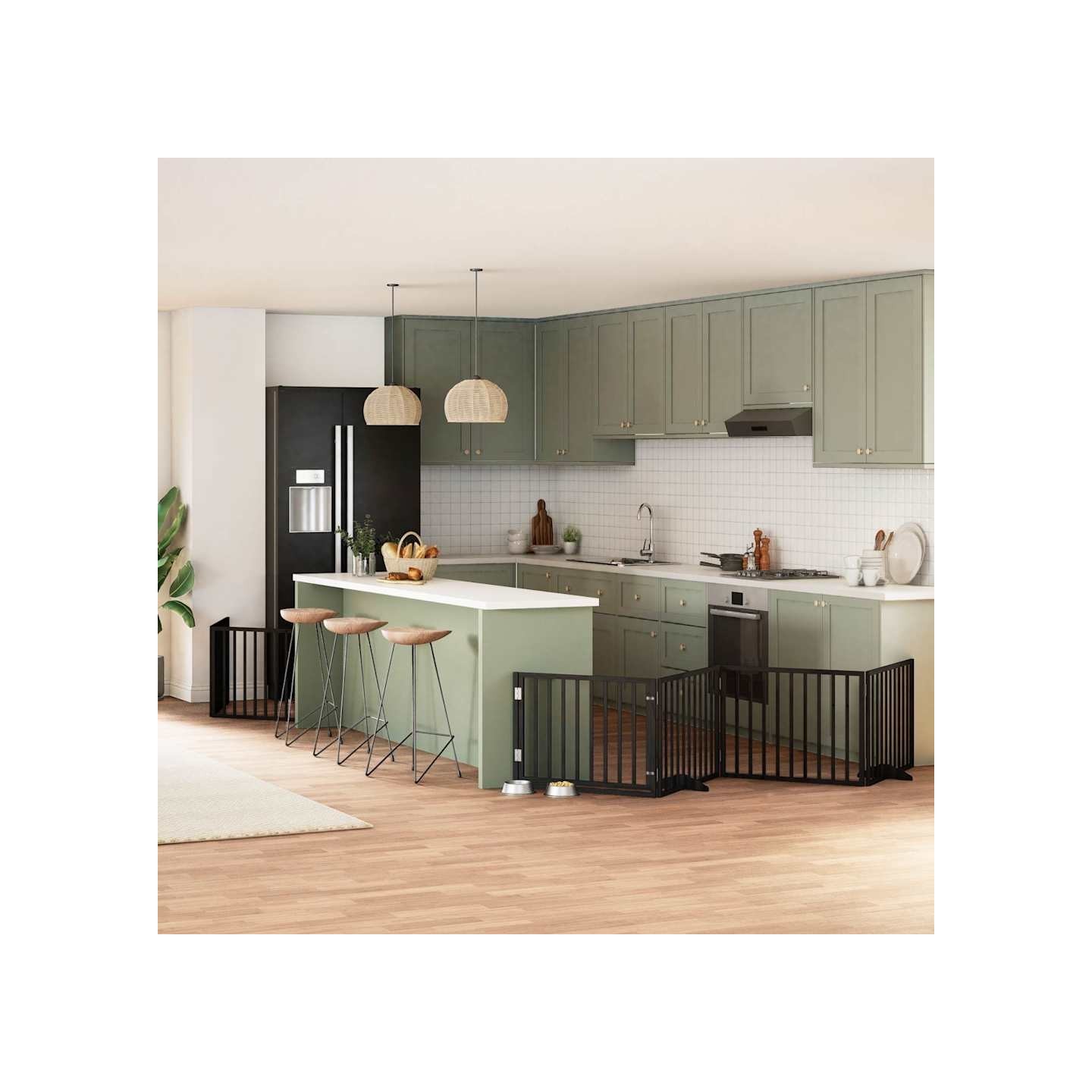 Barrière pour chien porte pliable 6 panneaux noir bois peuplier