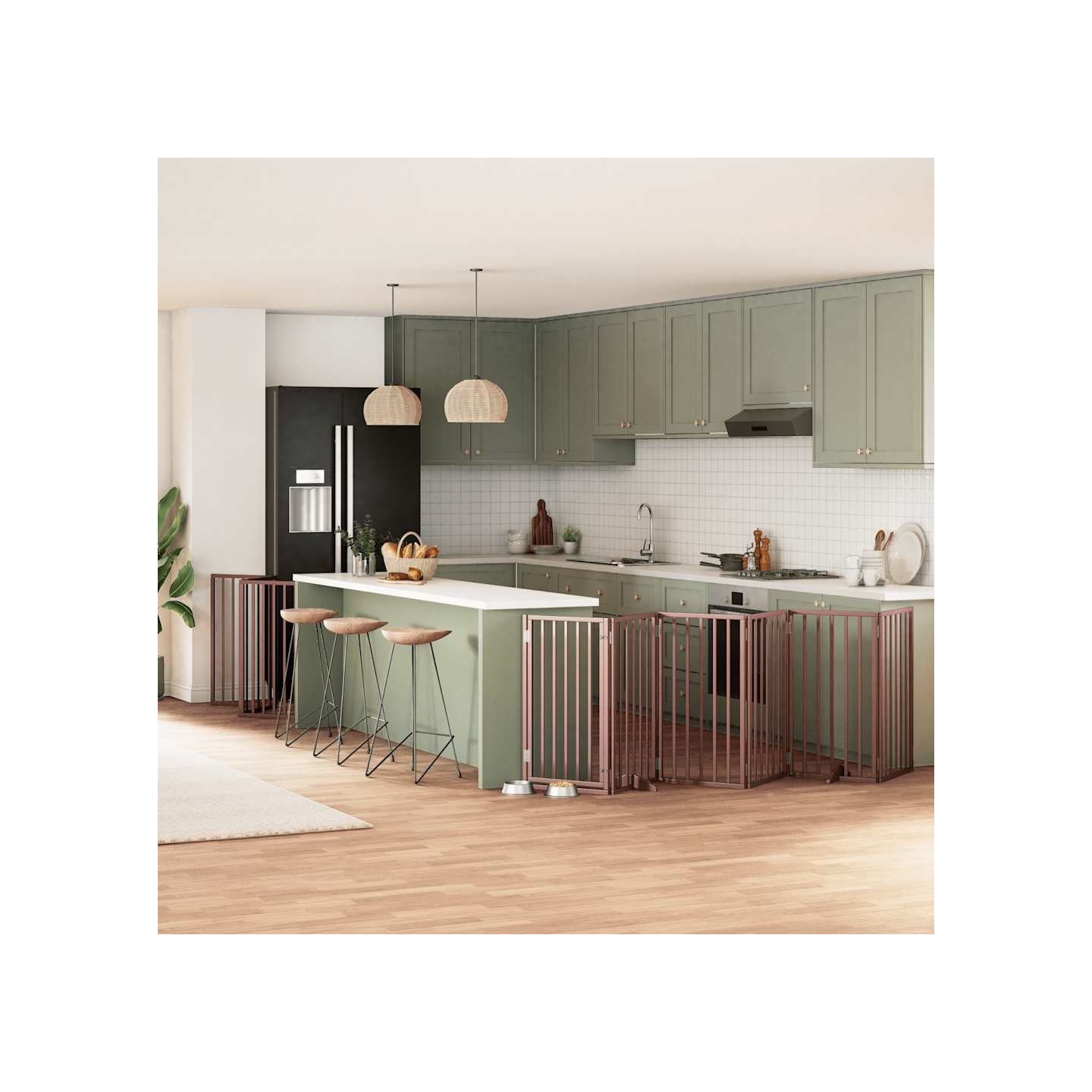 Barrière pour chien porte pliable 12 panneaux bois de peuplier