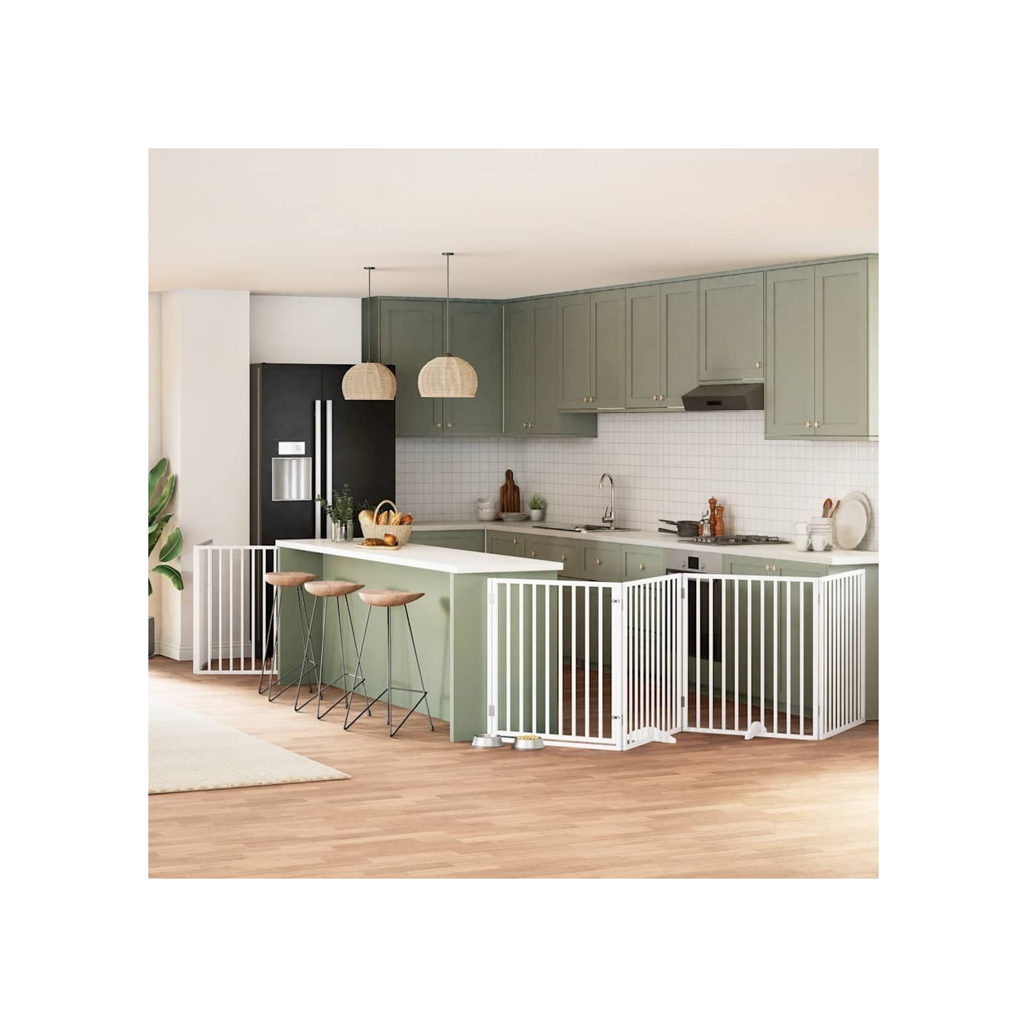 Barrière pour chien porte pliable 8panneaux blanc bois peuplier