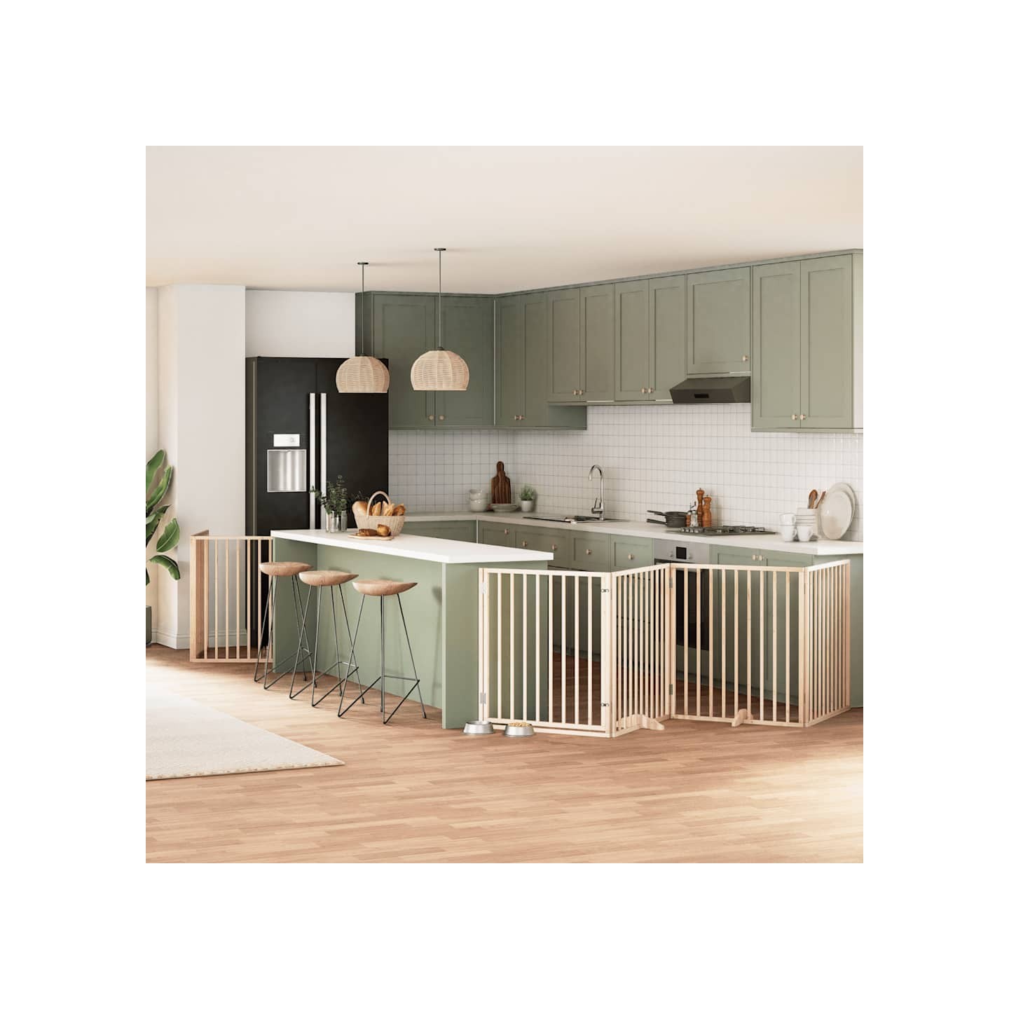 Barrière pour chien avec porte pliable 6 panneaux bois peuplier