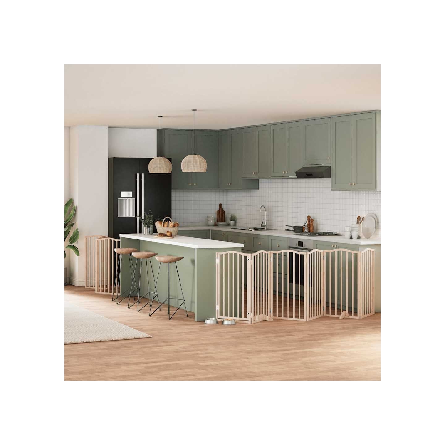 Barrière pour chiens avec porte pliable 9panneaux bois peuplier