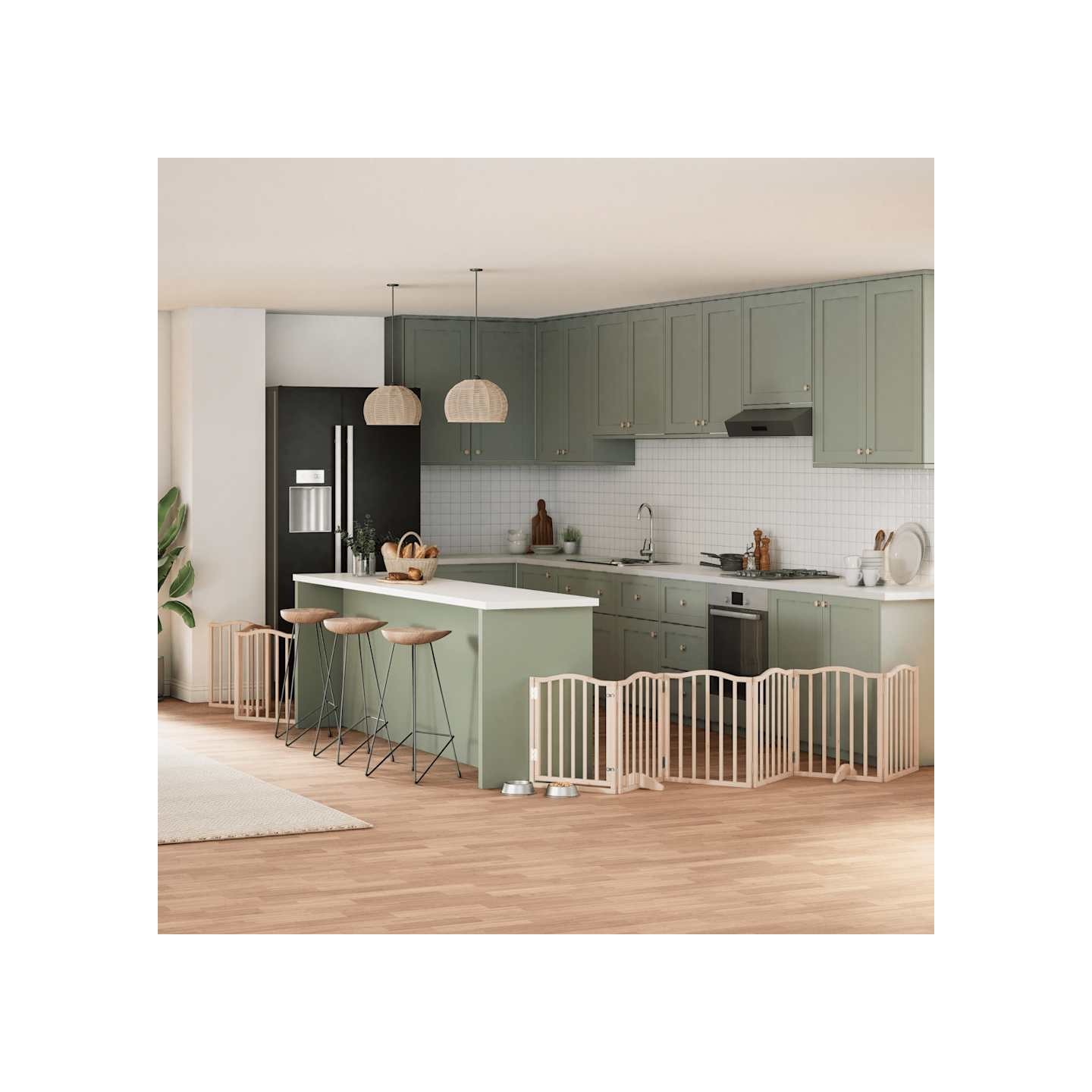 Barrière pour chiens avec porte pliable 9panneaux bois peuplier