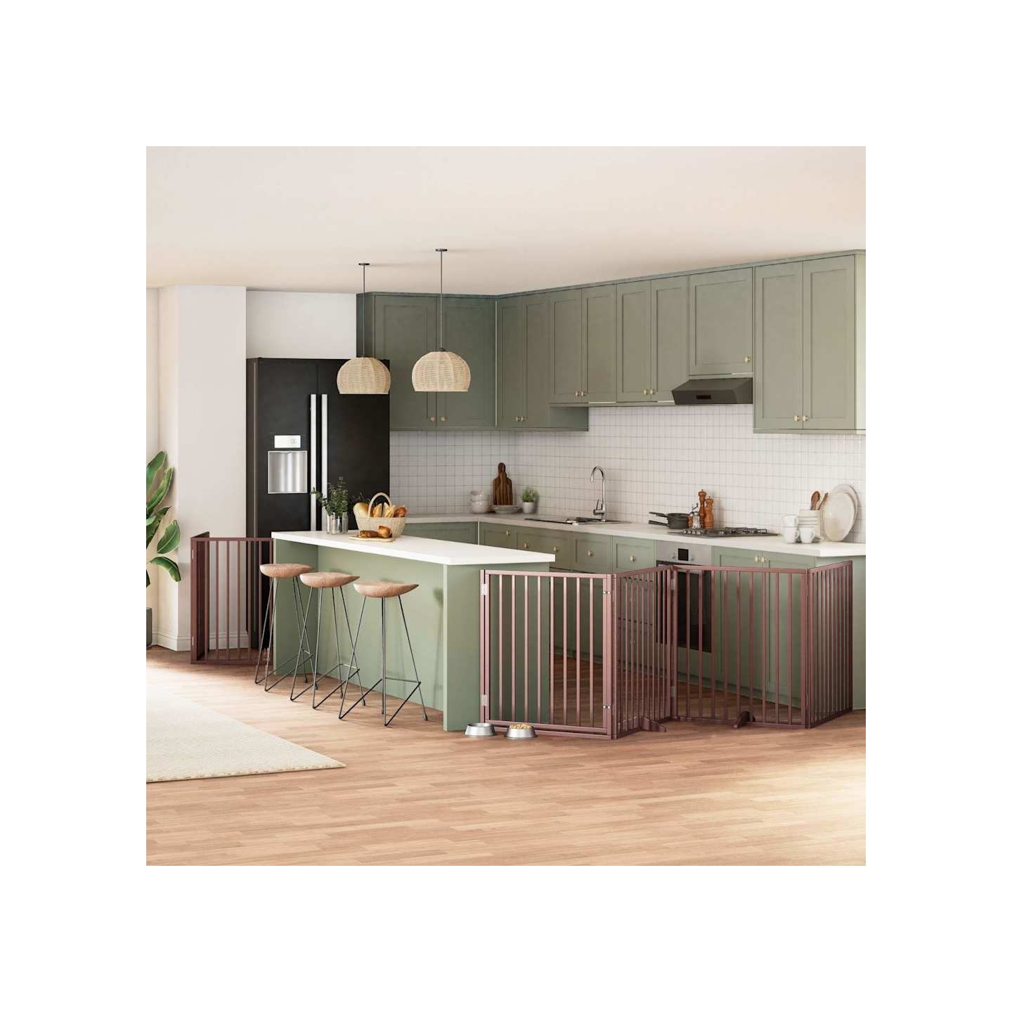 Barrière pour chien avec porte pliable 6 panneaux bois peuplier