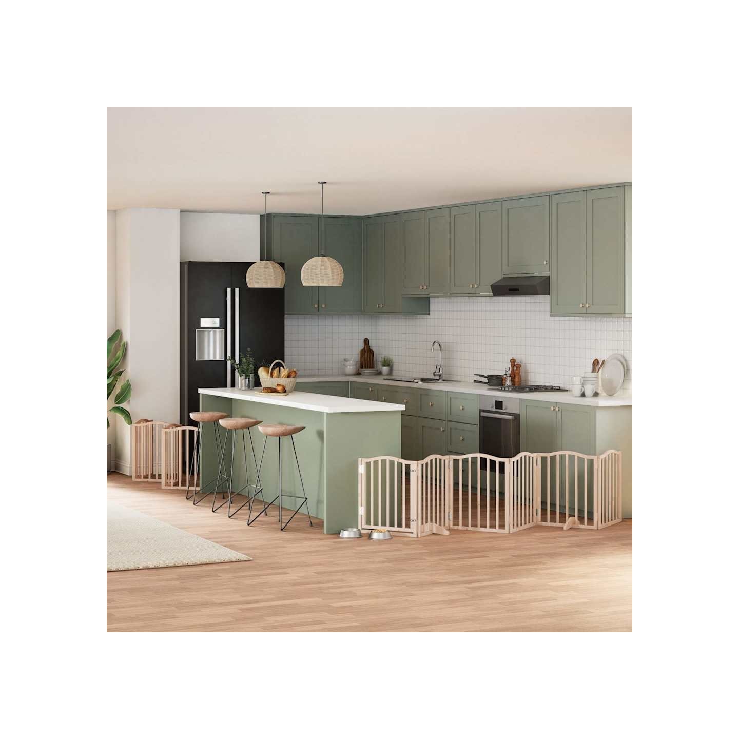 Barrière pour chien porte pliable 12 panneaux bois de peuplier