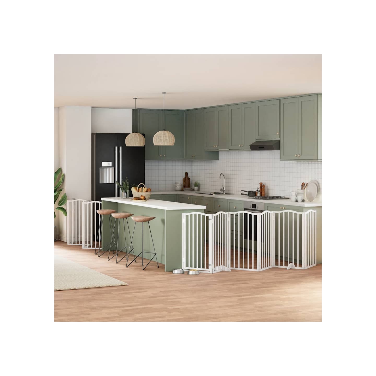 Barrière pour chien porte pliable 12 panneaux bois de peuplier
