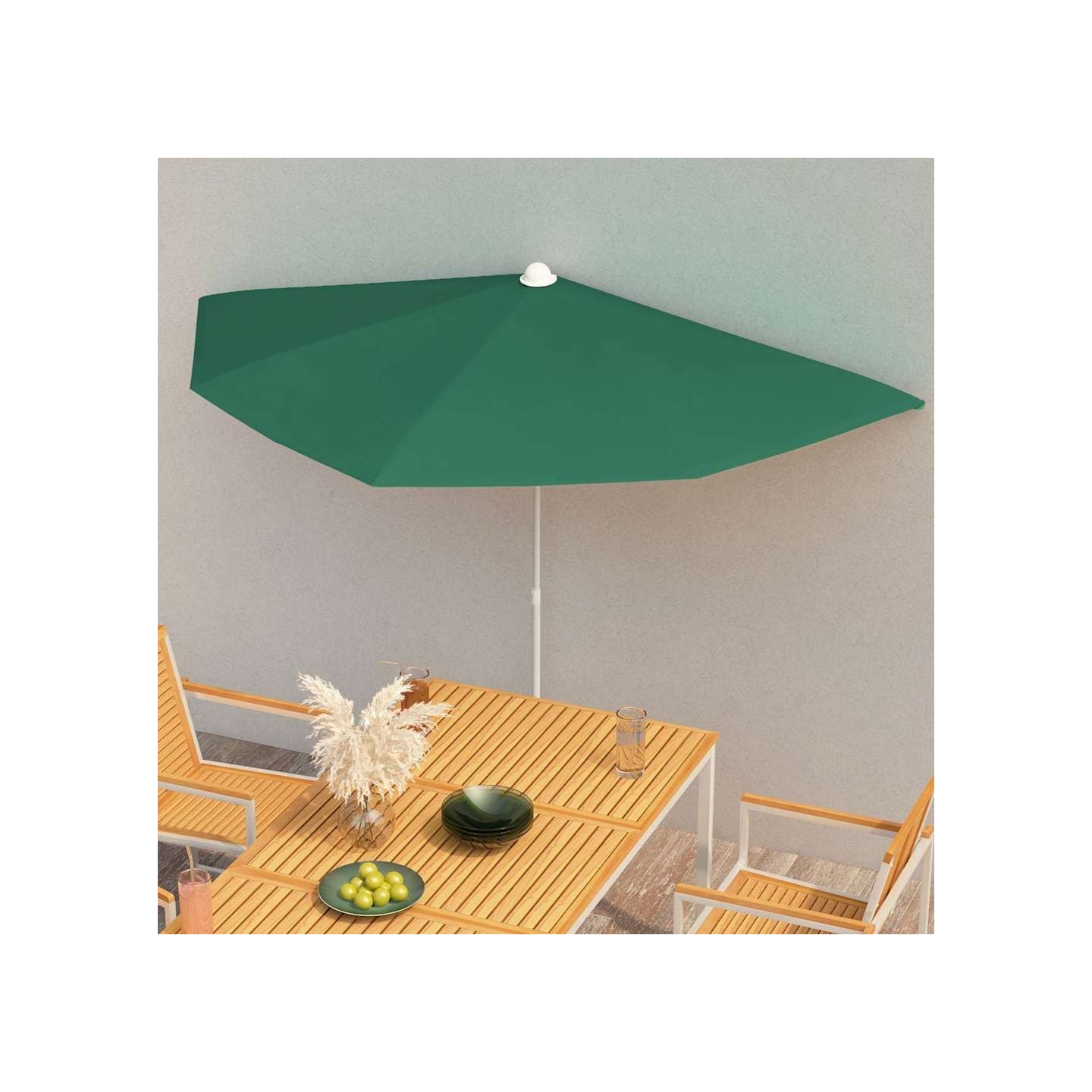 Demi-parasol de jardin avec mât 180x90 cm vert