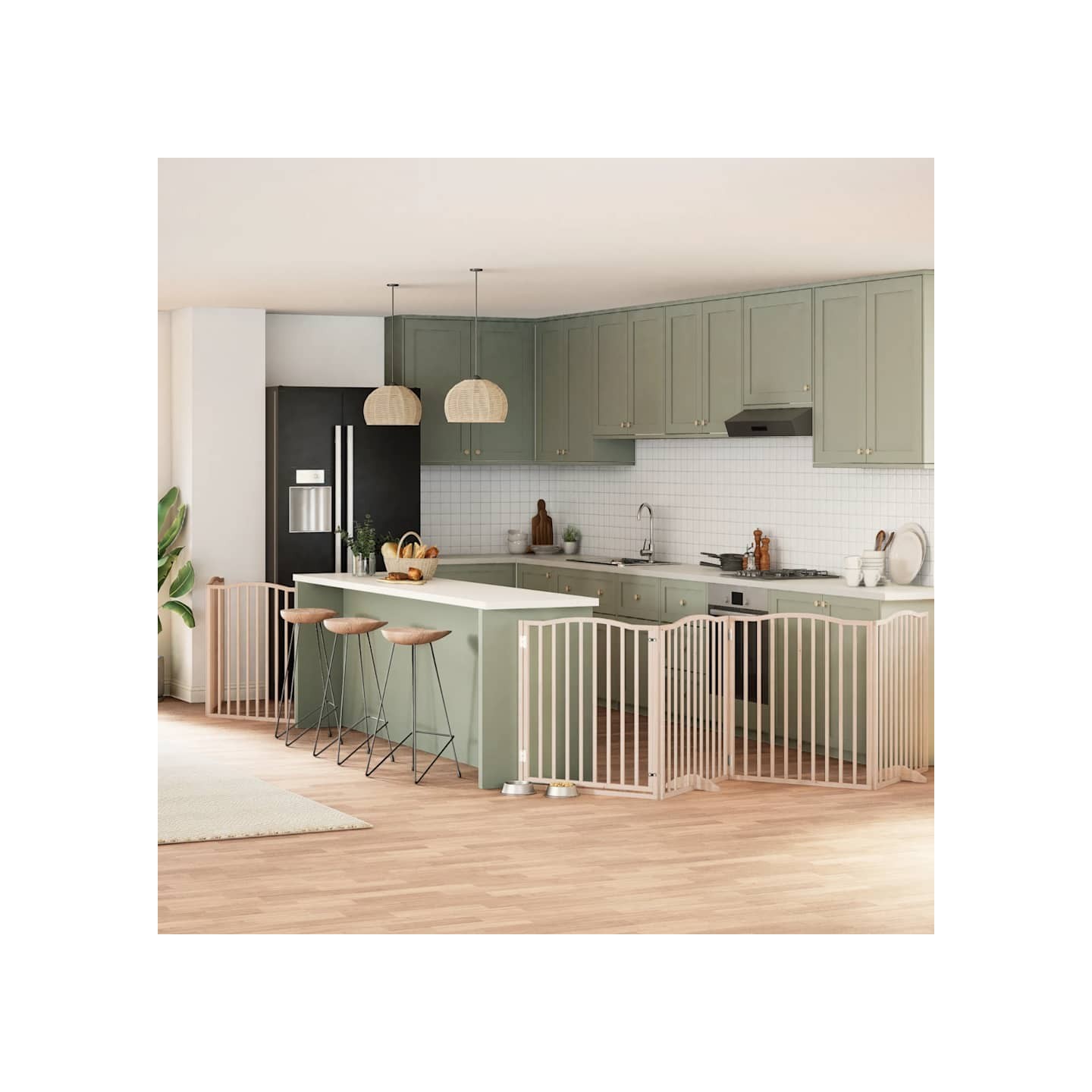 Barrière pour chien avec porte pliable 6 panneaux bois peuplier