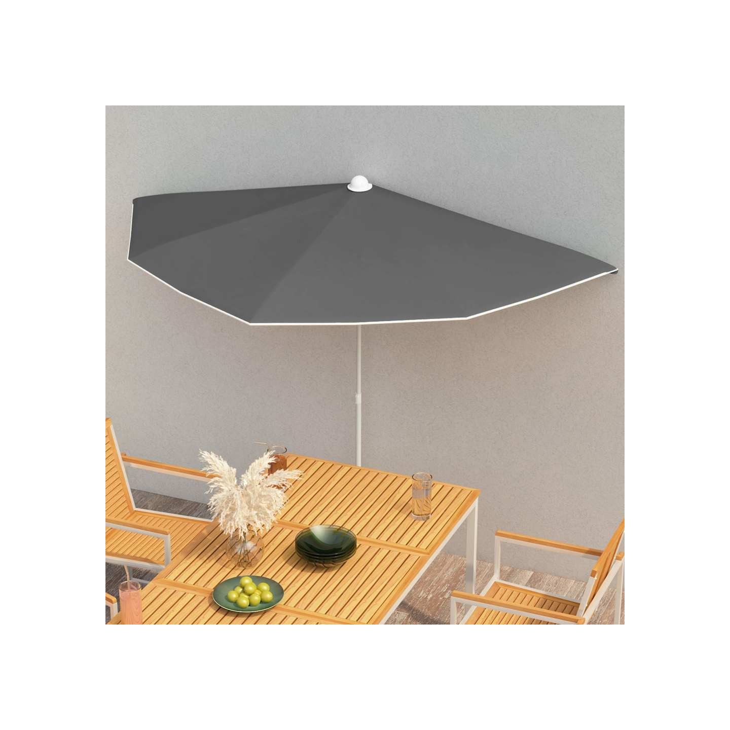 Demi-parasol de jardin avec mât 180x90 cm anthracite