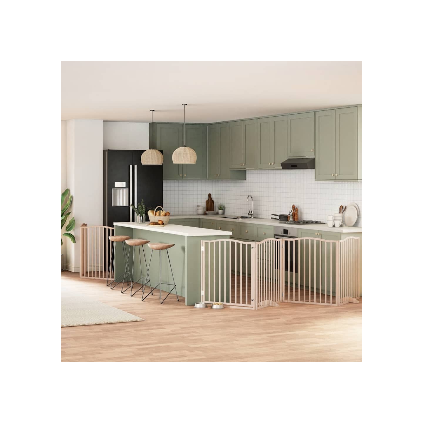 Barrière pour chien porte pliable 8 panneaux bois de peuplier
