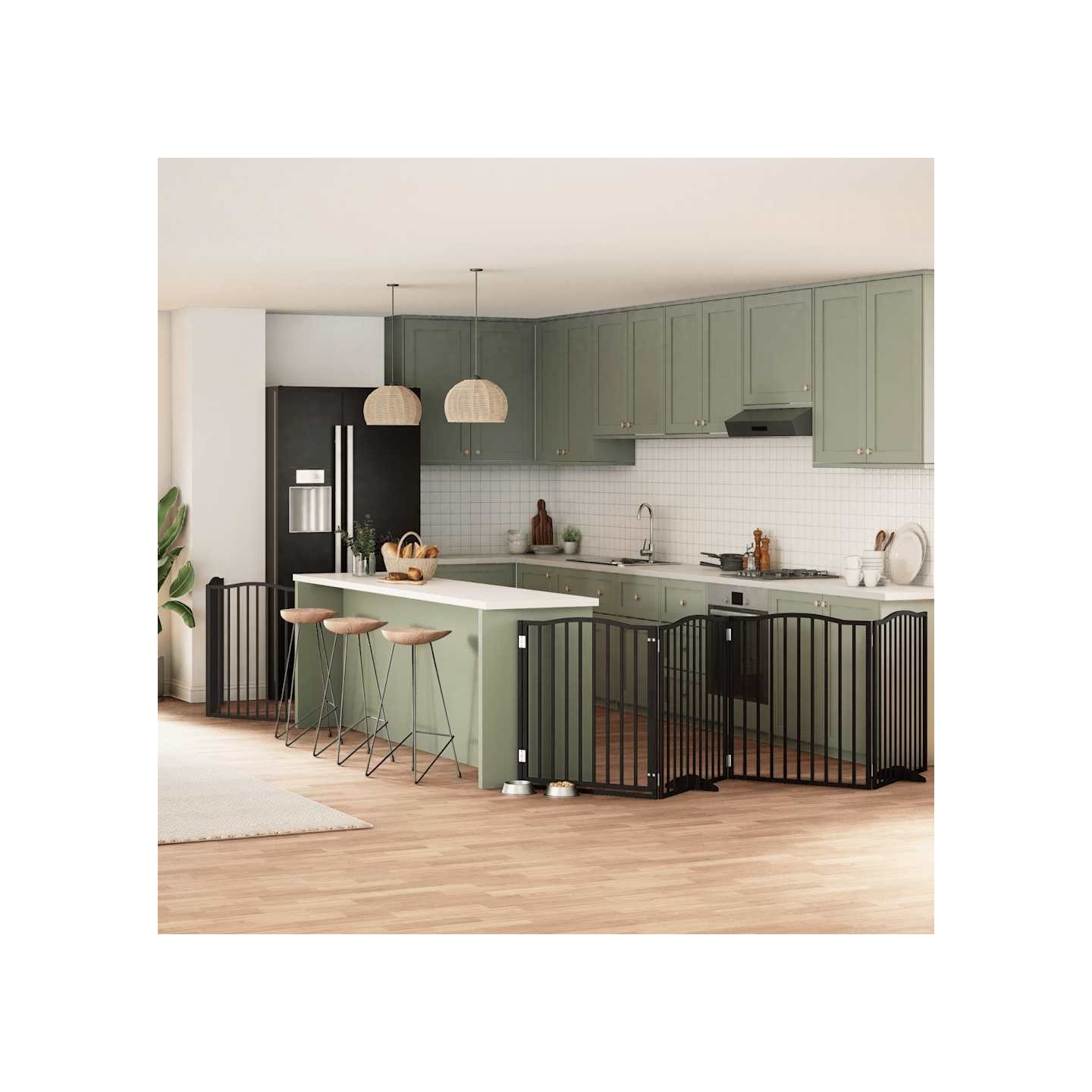 Barrière pour chien porte pliable 6 panneaux noir bois peuplier