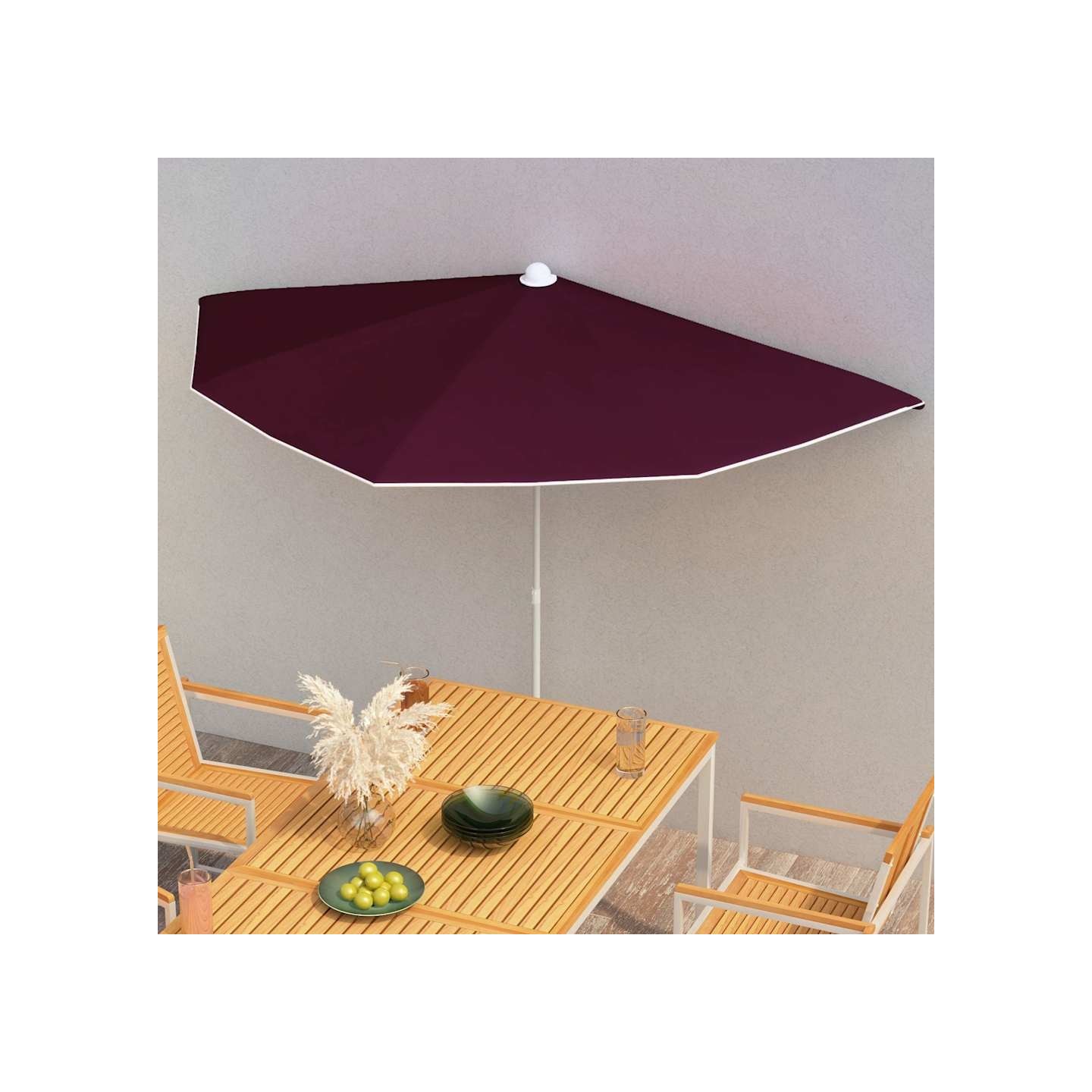 Demi-parasol de jardin avec mât 180x90 cm rouge bordeaux