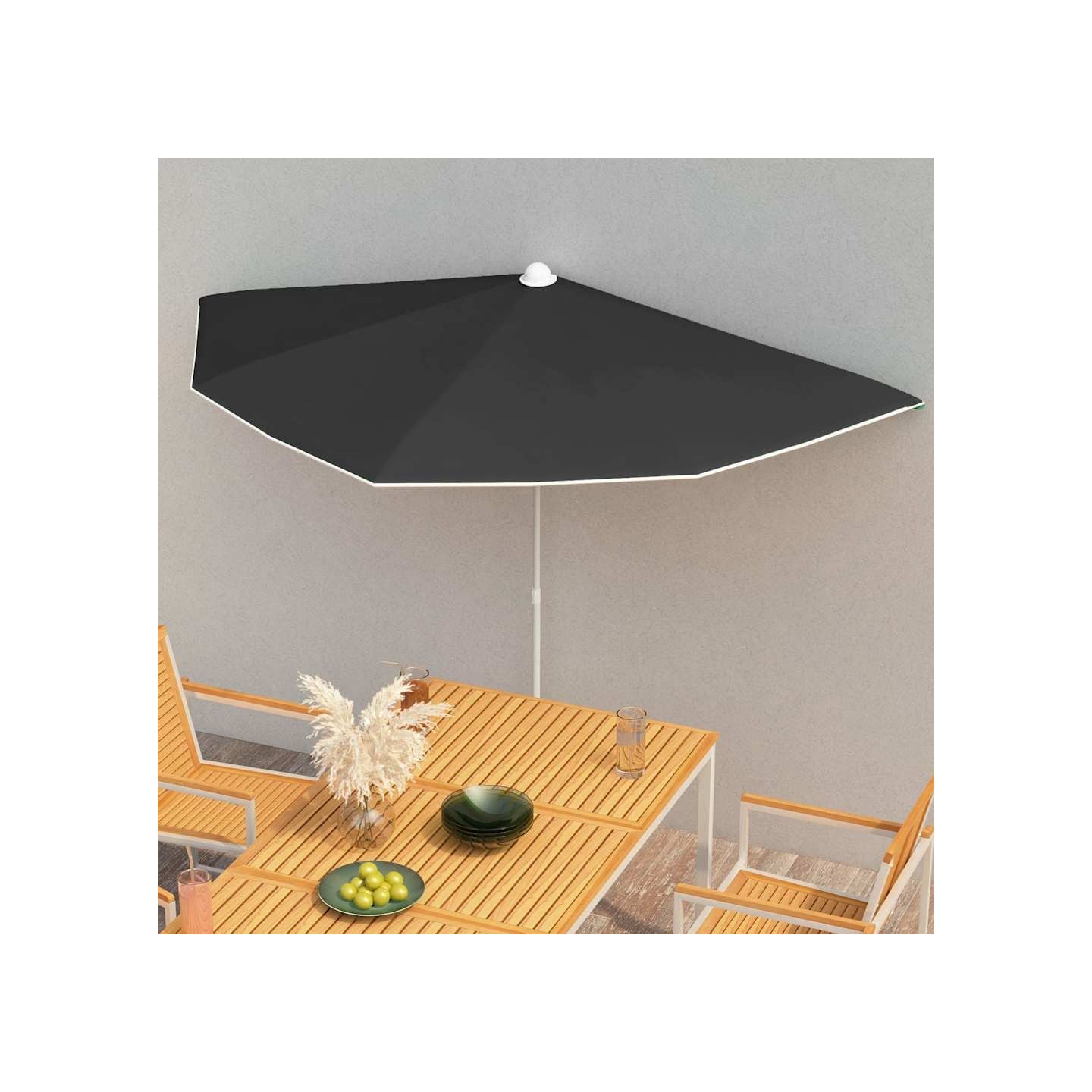 Demi-parasol de jardin avec mât 180x90 cm noir
