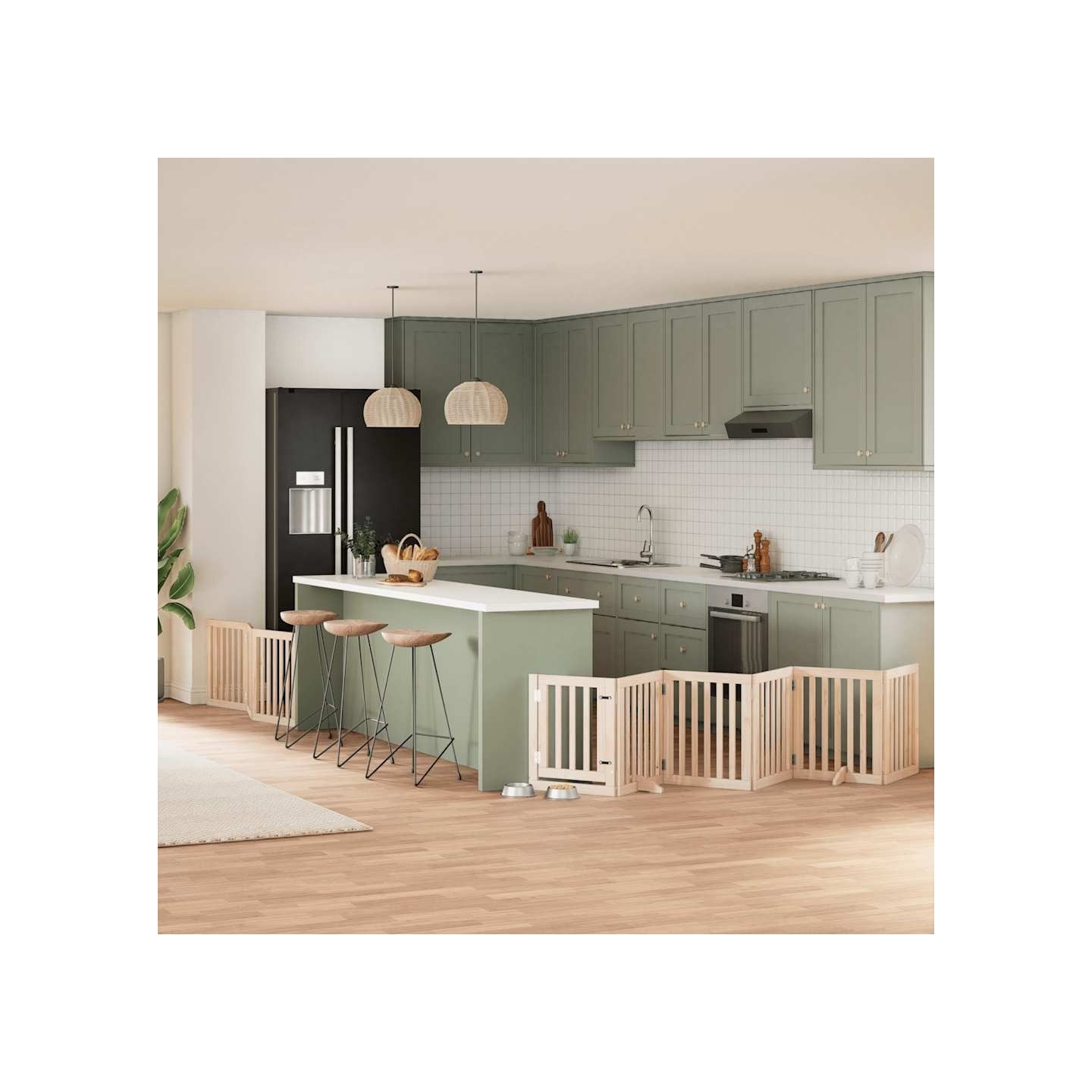 Barrière pour chiens avec porte pliable 9panneaux bois peuplier