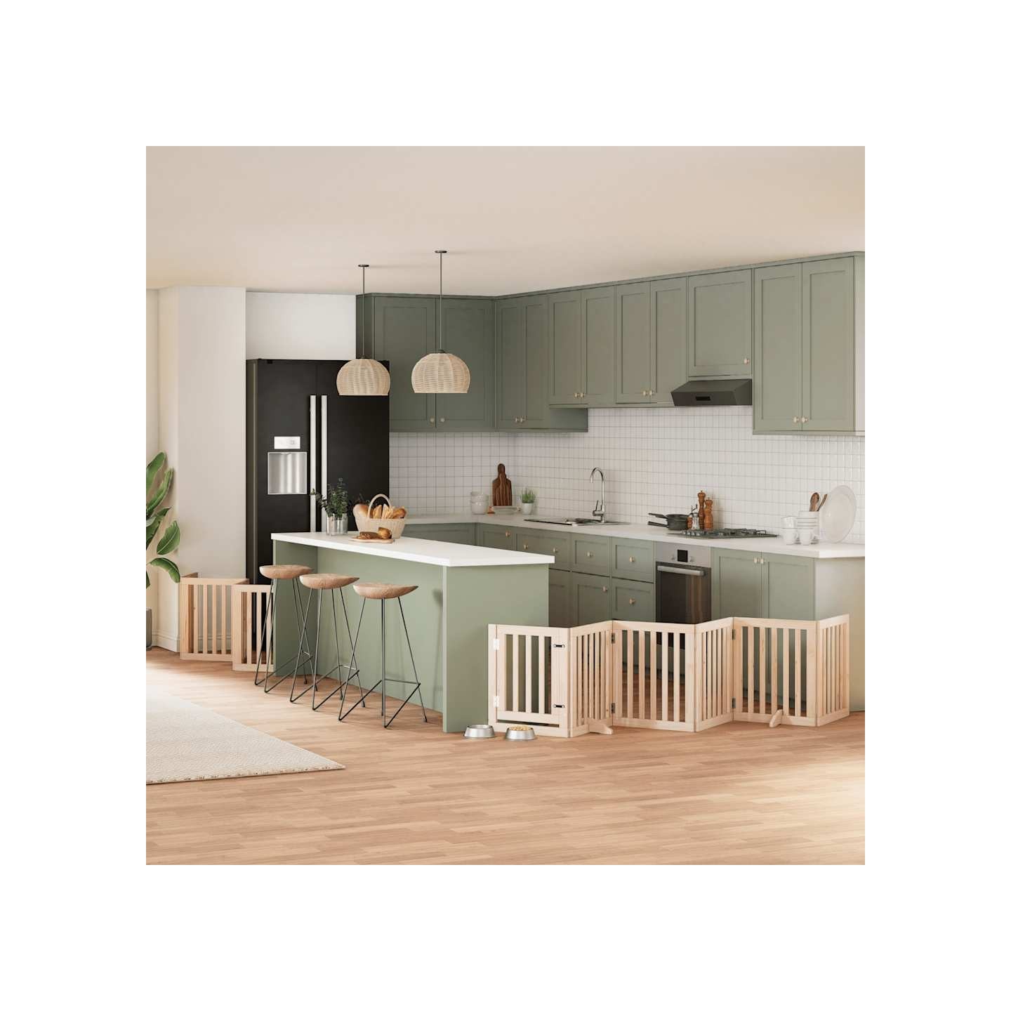 Barrière pour chien porte pliable 12 panneaux bois de peuplier