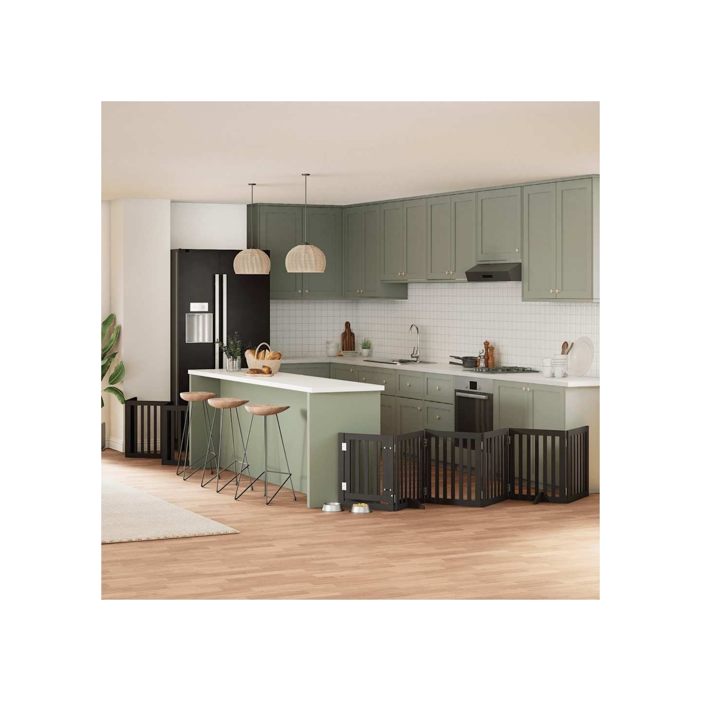 Barrière pour chien porte pliable 15panneaux noir bois peuplier
