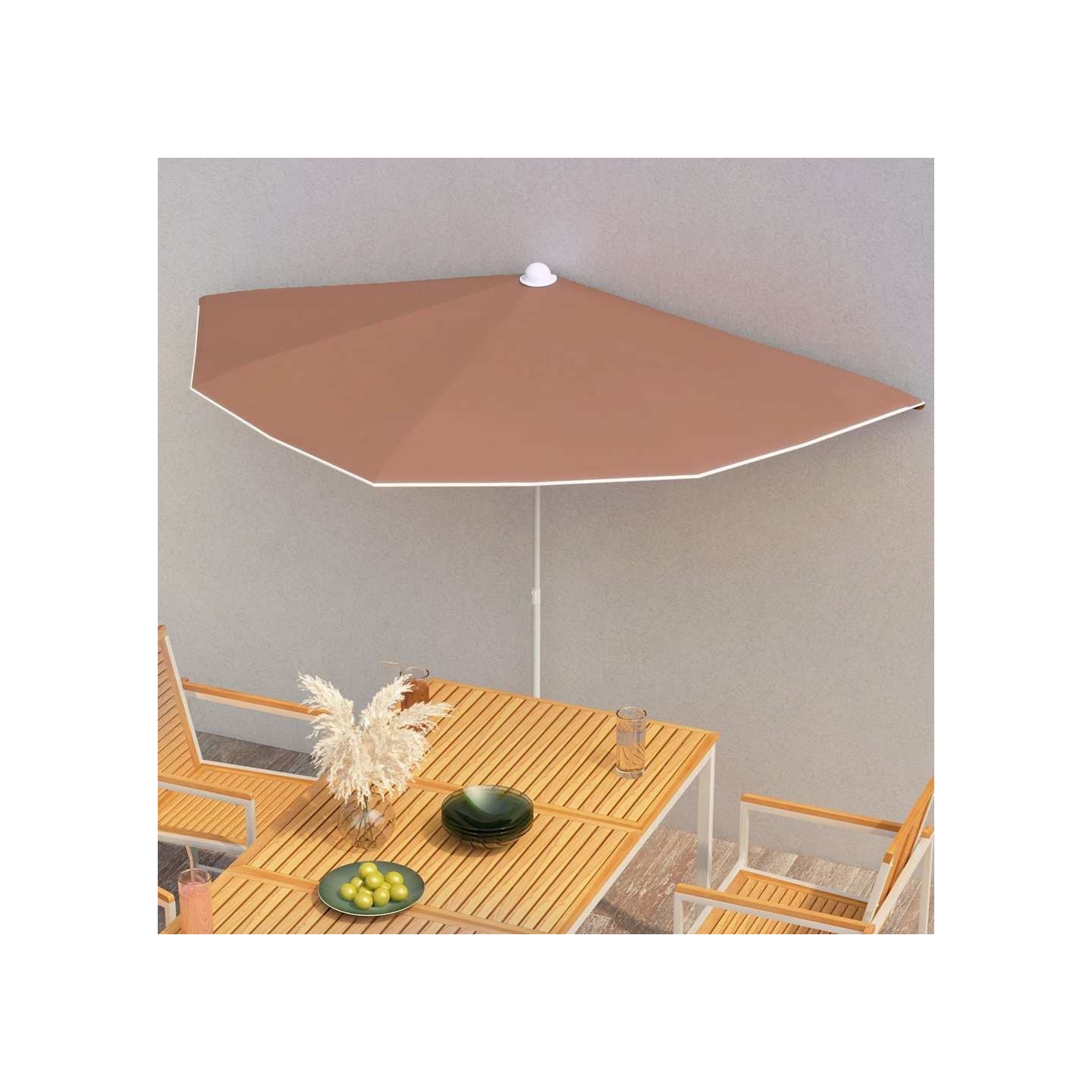Demi-parasol de jardin avec mât 180x90 cm terre cuite