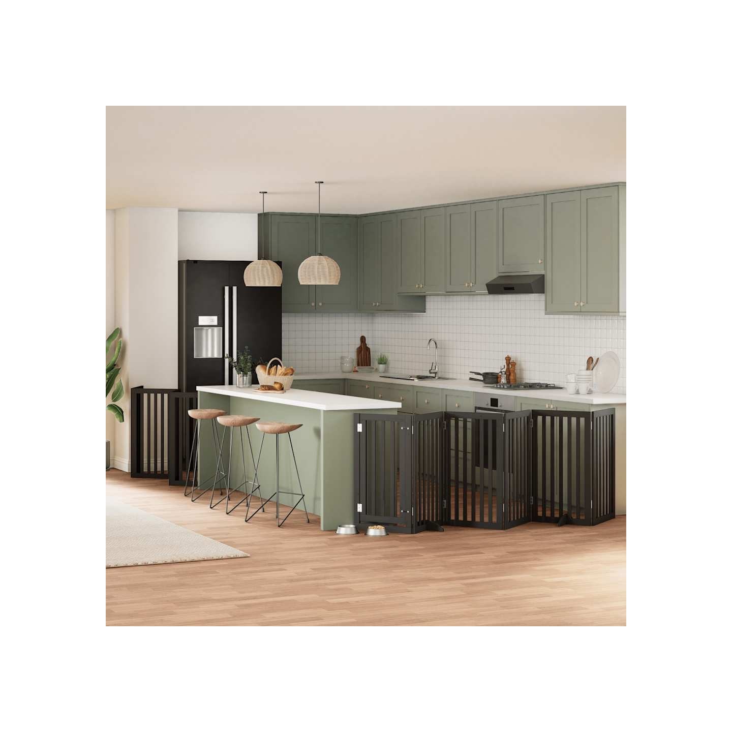 Barrière pour chien porte pliable 15panneaux noir bois peuplier