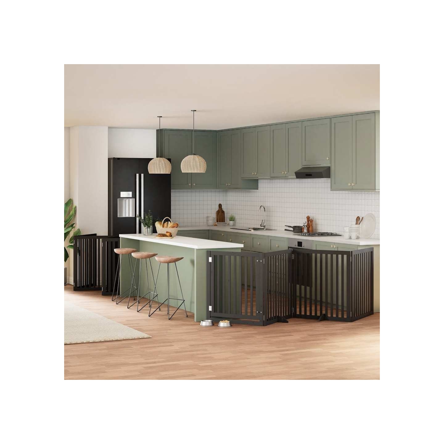 Barrière pour chien porte pliable 10panneaux noir bois peuplier