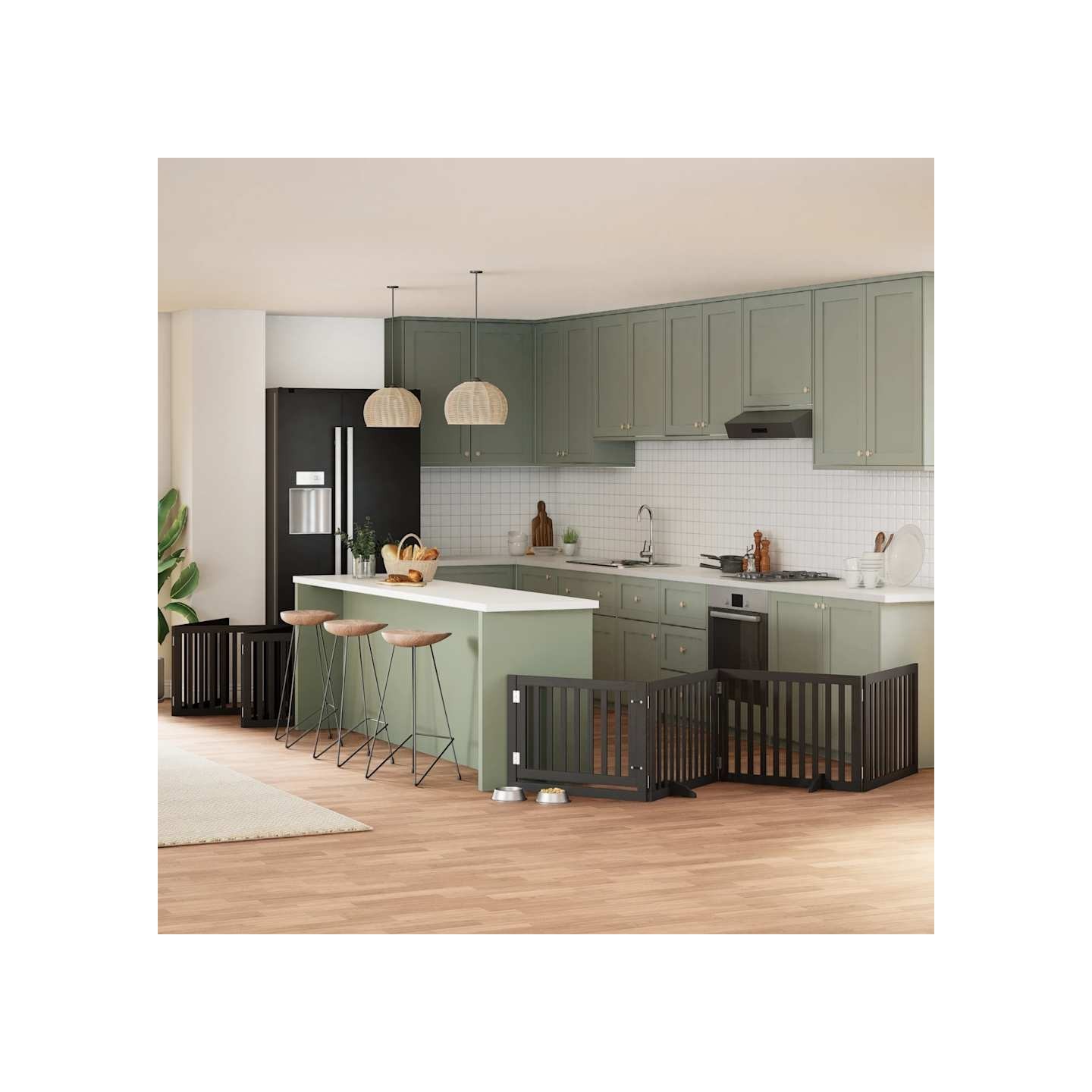 Barrière pour chien porte pliable 10panneaux noir bois peuplier
