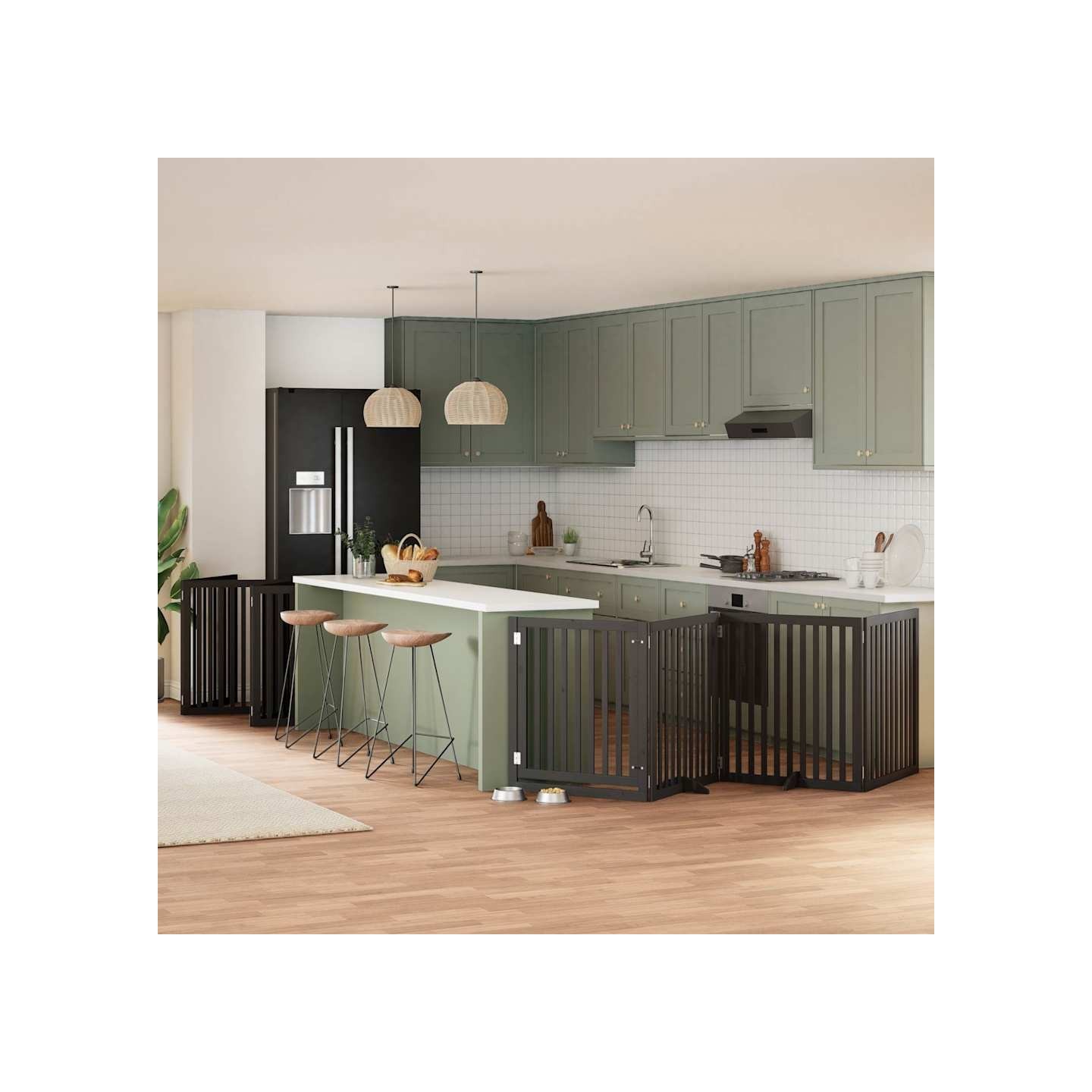 Barrière pour chien porte pliable 12panneaux noir bois peuplier