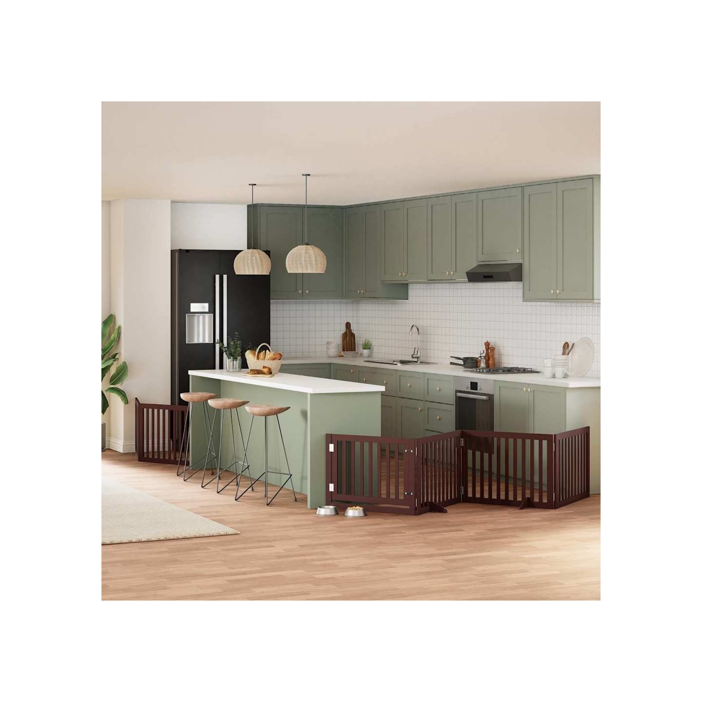 Barrière pour chien avec porte pliable 6 panneaux bois peuplier