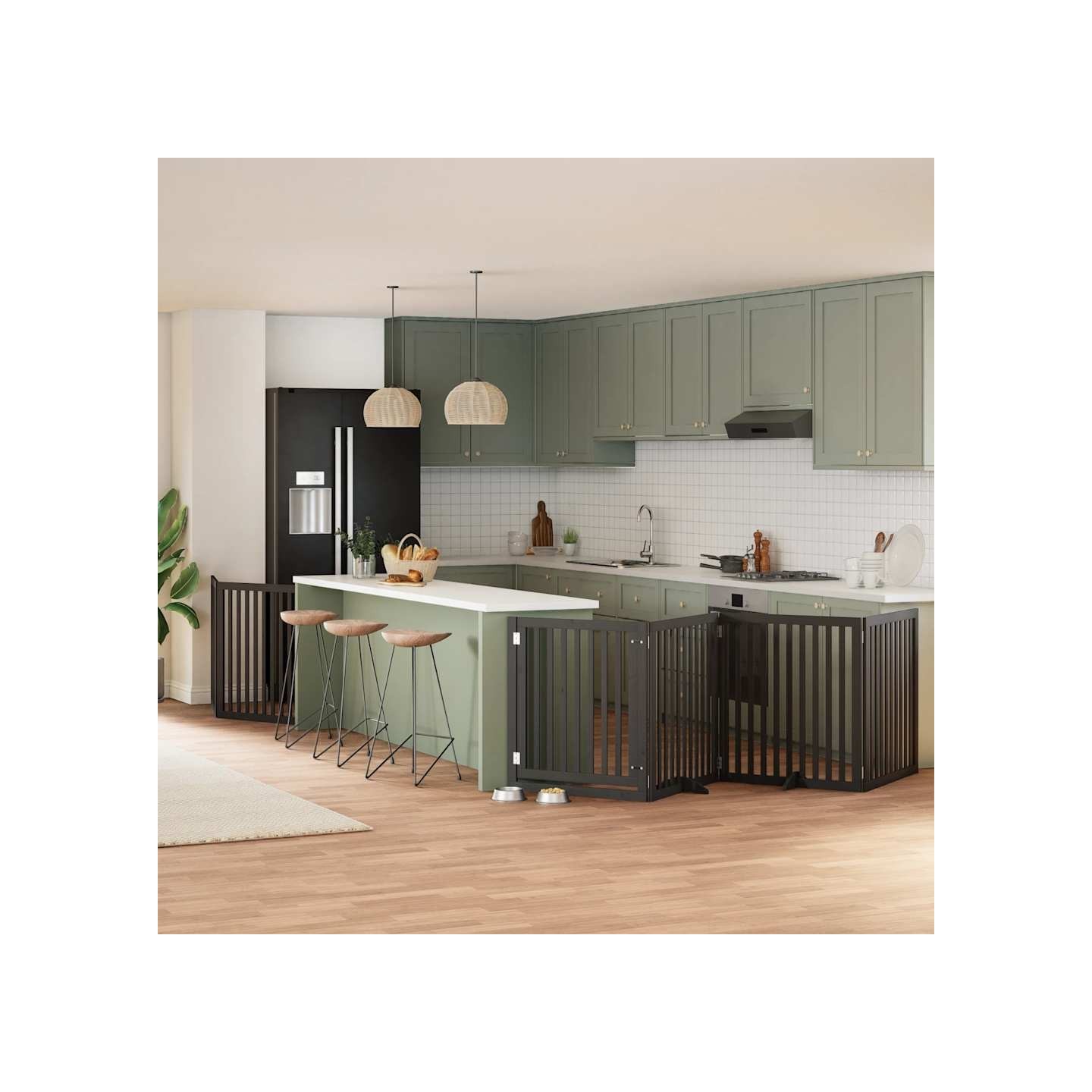 Barrière pour chien porte pliable 6 panneaux noir bois peuplier