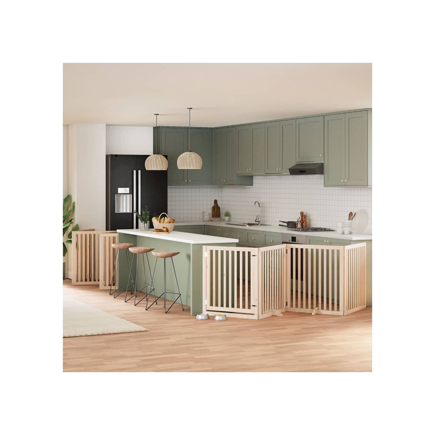Barrière pour chien porte pliable 12 panneaux bois de peuplier