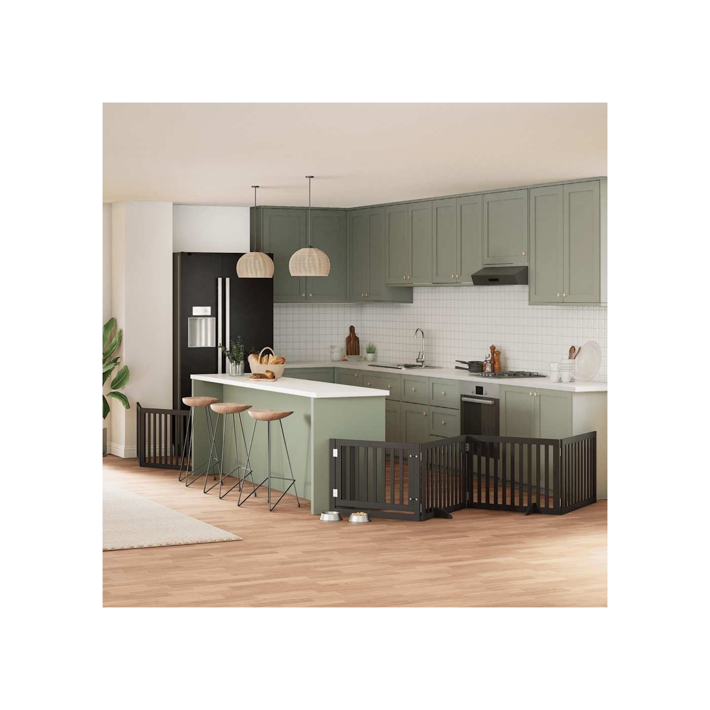 Barrière pour chien porte pliable 6 panneaux noir bois peuplier