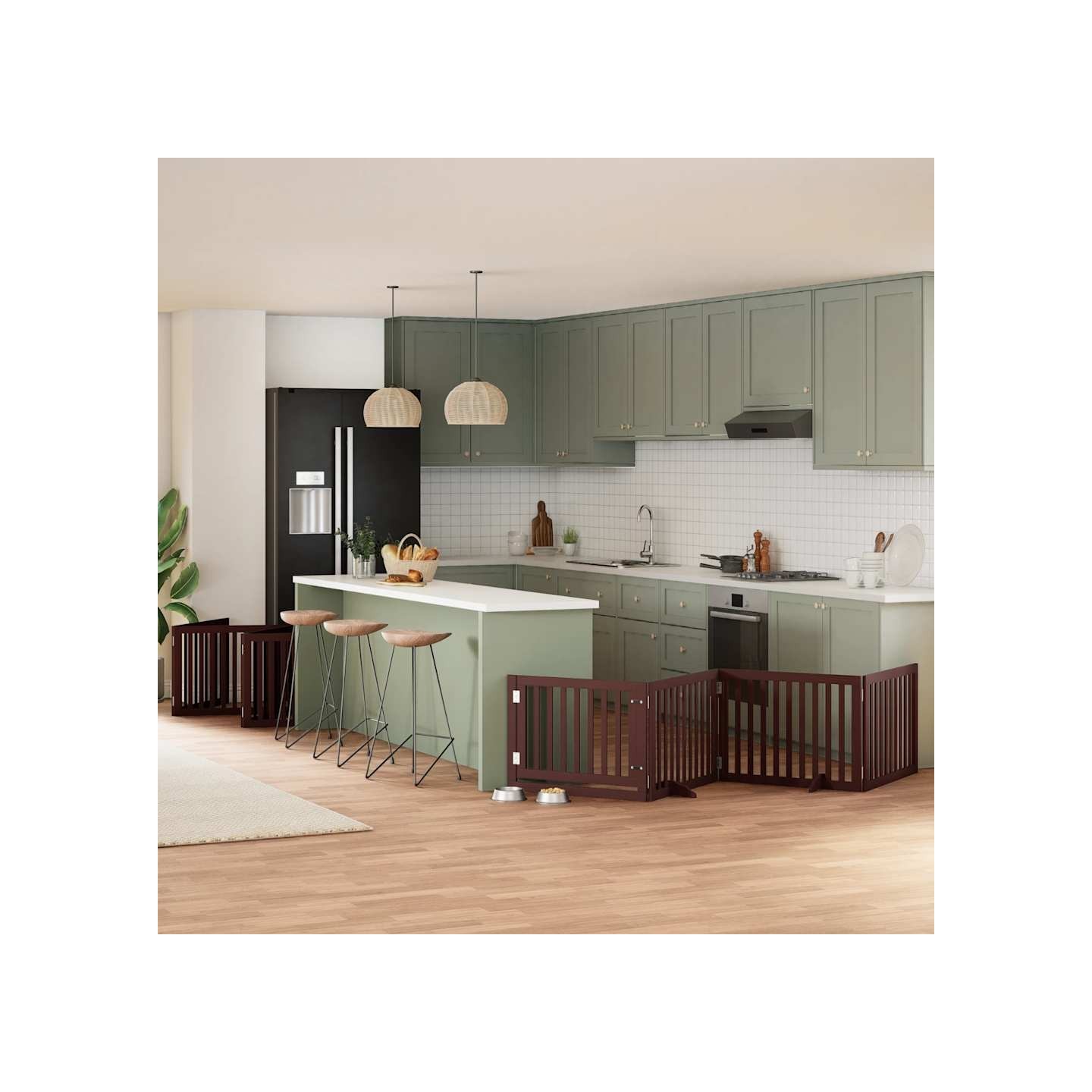 Barrière pour chien porte pliable 12 panneaux bois de peuplier
