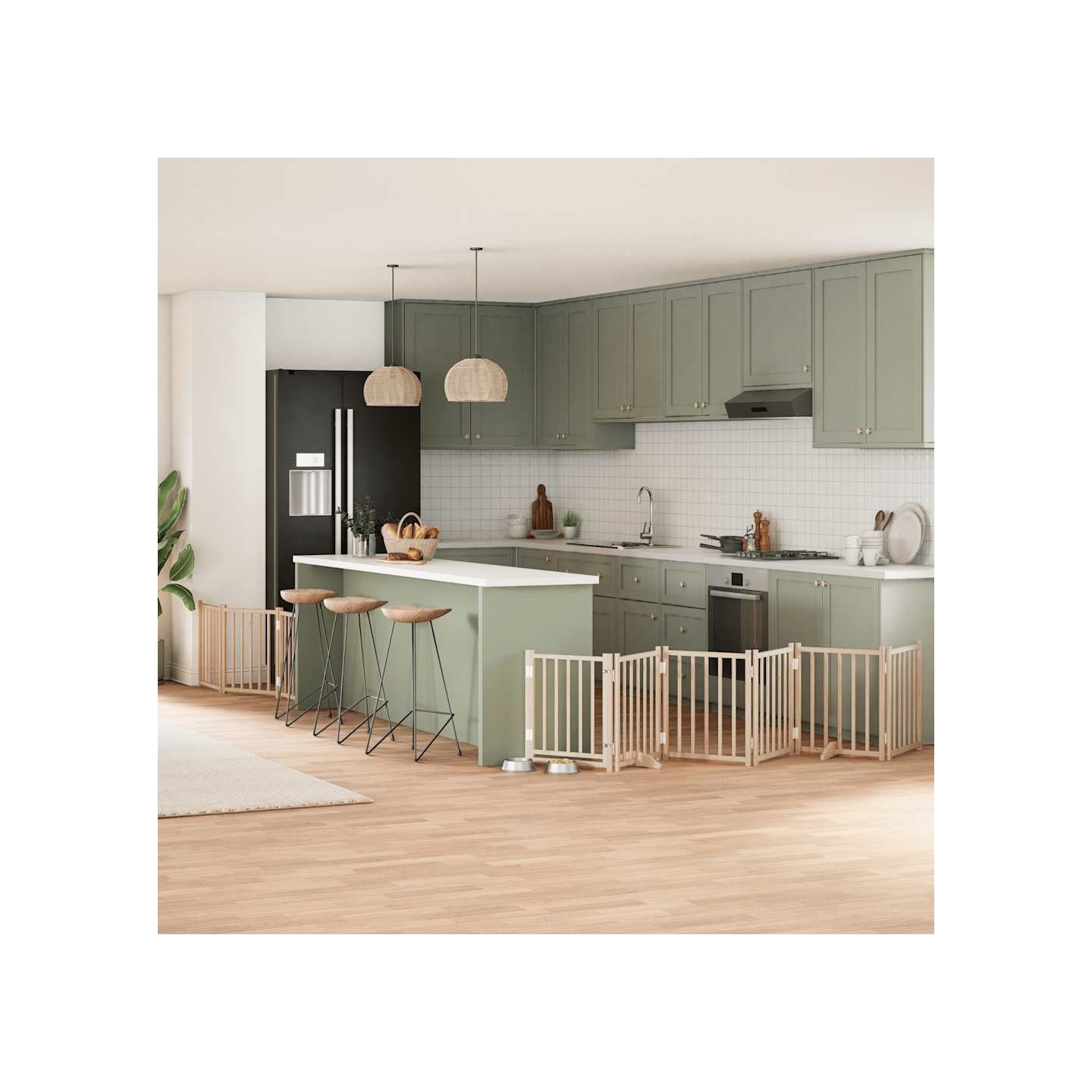 Barrière pour chiens avec porte pliable 9panneaux bois peuplier
