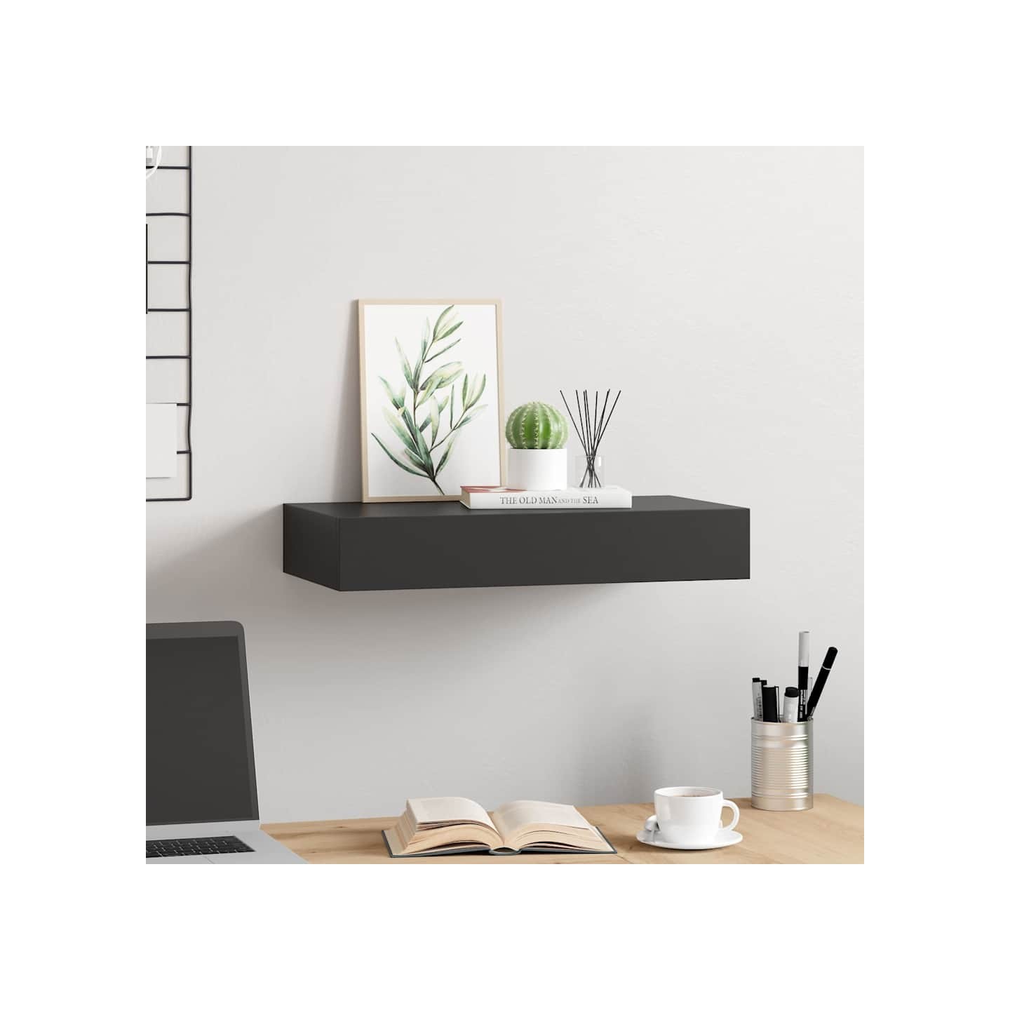 Étagère murale flottante avec tiroir Noir 48x25x8 cm